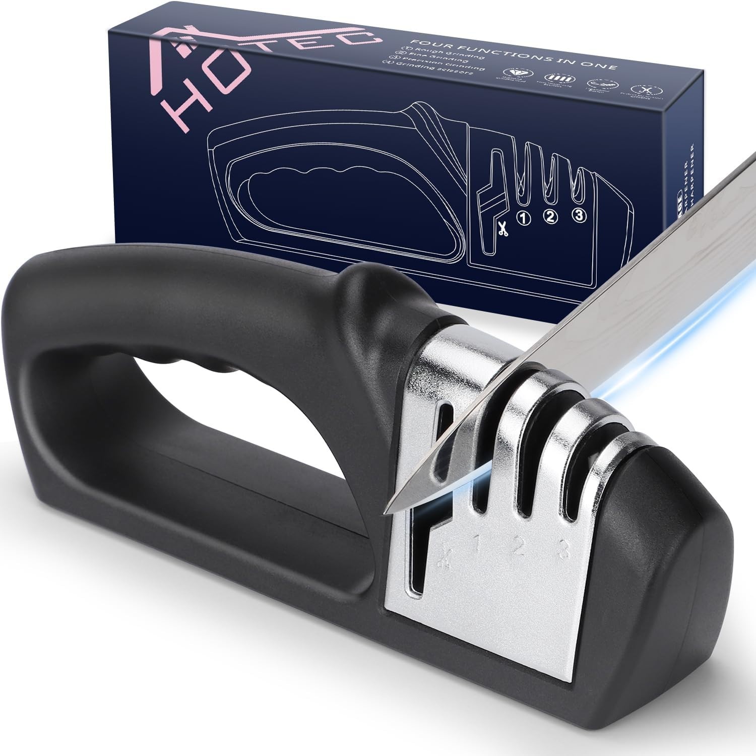 Knife Sharpener Professional Ceramic Tungsten Kitchen Sharpening System 3 Stage