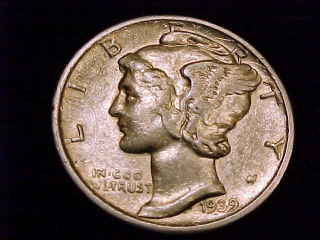 1939-D  Mercury Dime,  Extra Fine to nearly About Uncirculated Grade.