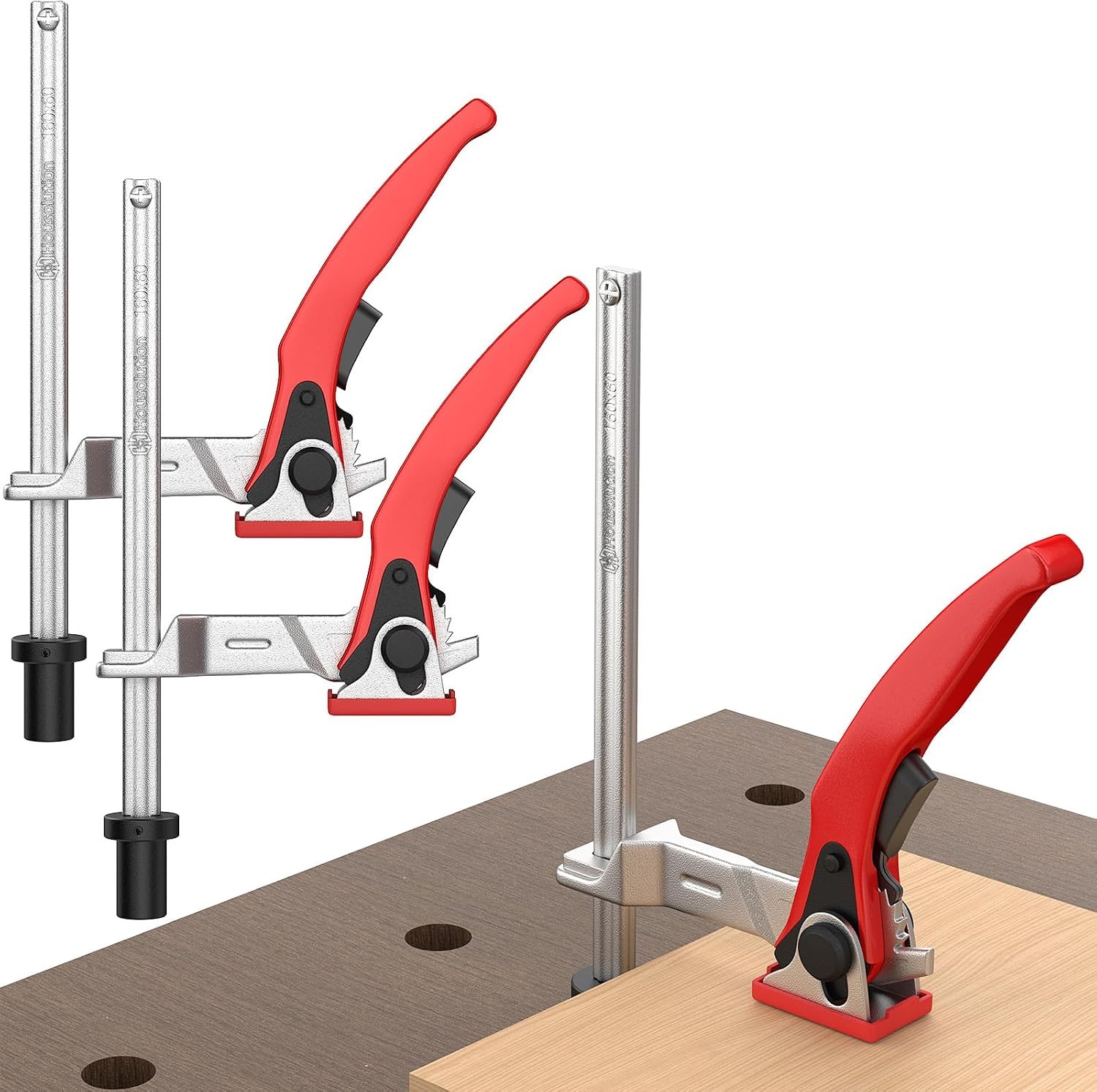 Bench Dog Clamp for 19mm Holes | Ratchet Hold Down with Swivel Jaw | Industrial