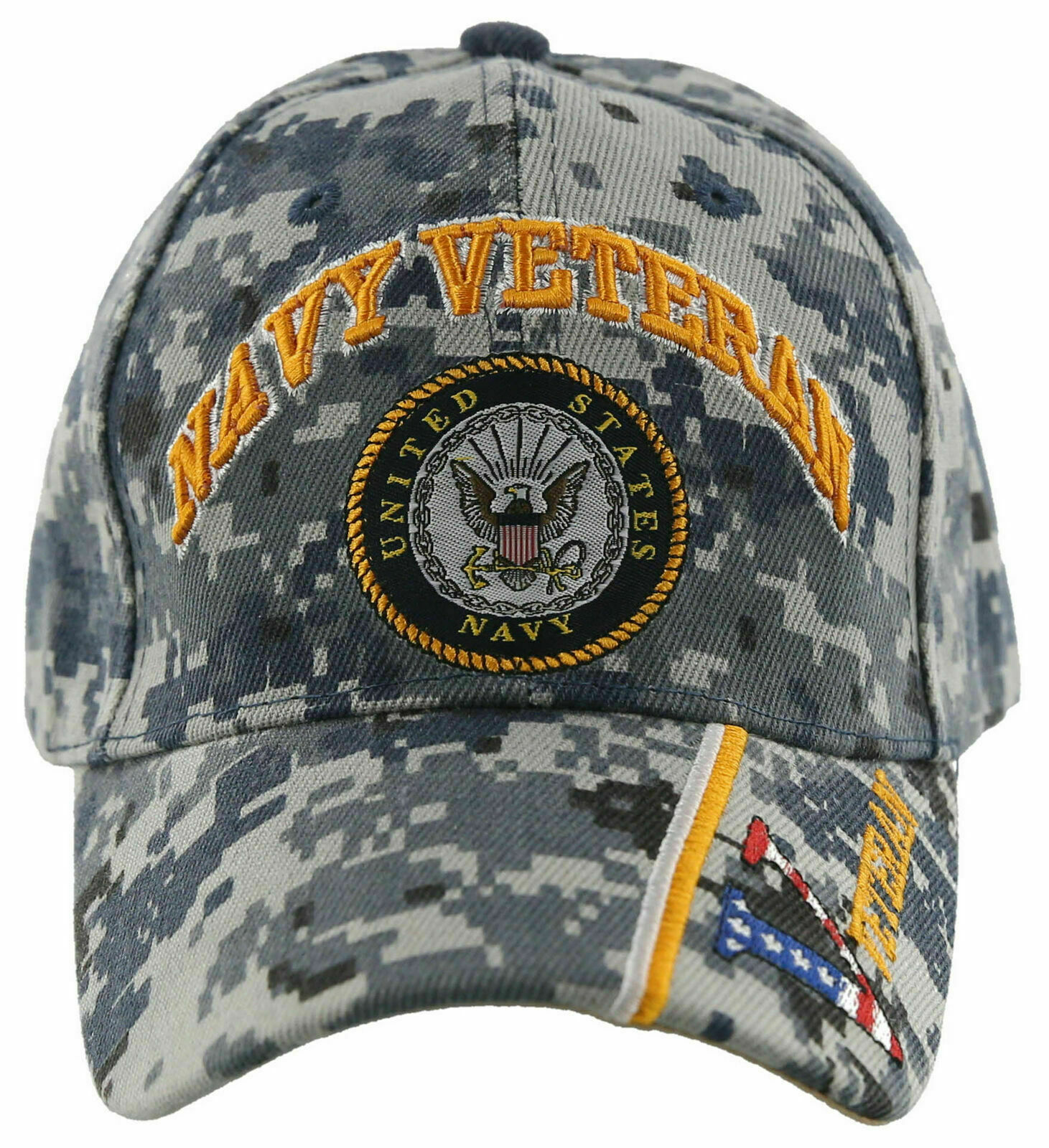 NEW! US NAVY USN VETERAN SIDE USA VETERAN FLAG BALL CAP HAT ACU NAVY CAMO