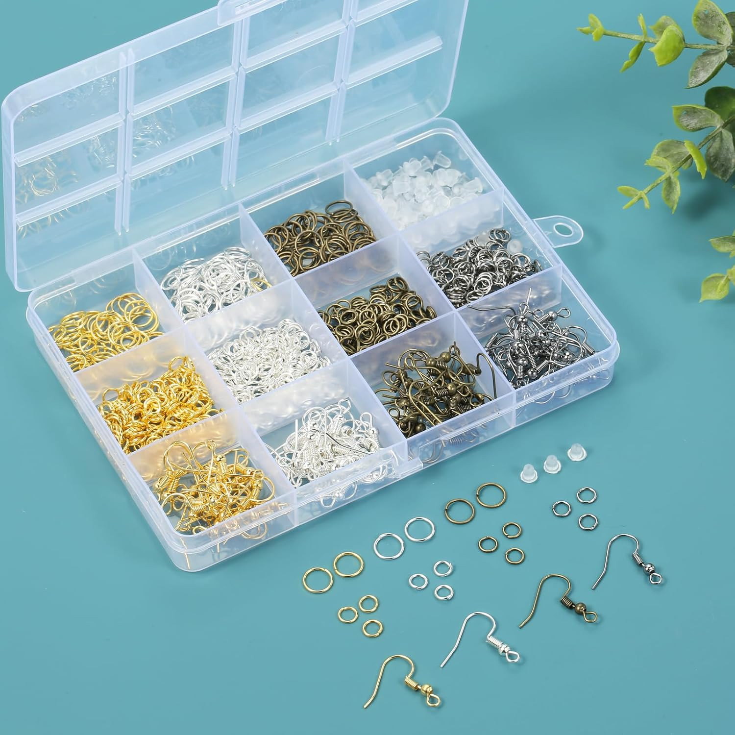 4 Colors Earring Hooks, 890 Pcs Earring Making Supplies Kit with Ear Wires Ho...
