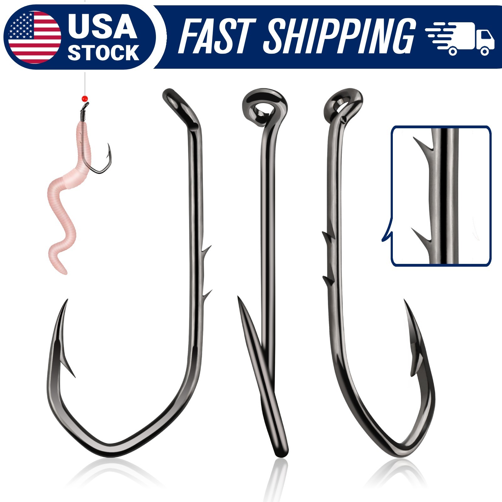 60-100PCS Baitholder #8-6/0 Offset Fishing Hooks Dual Barb Shank for Trout Bass