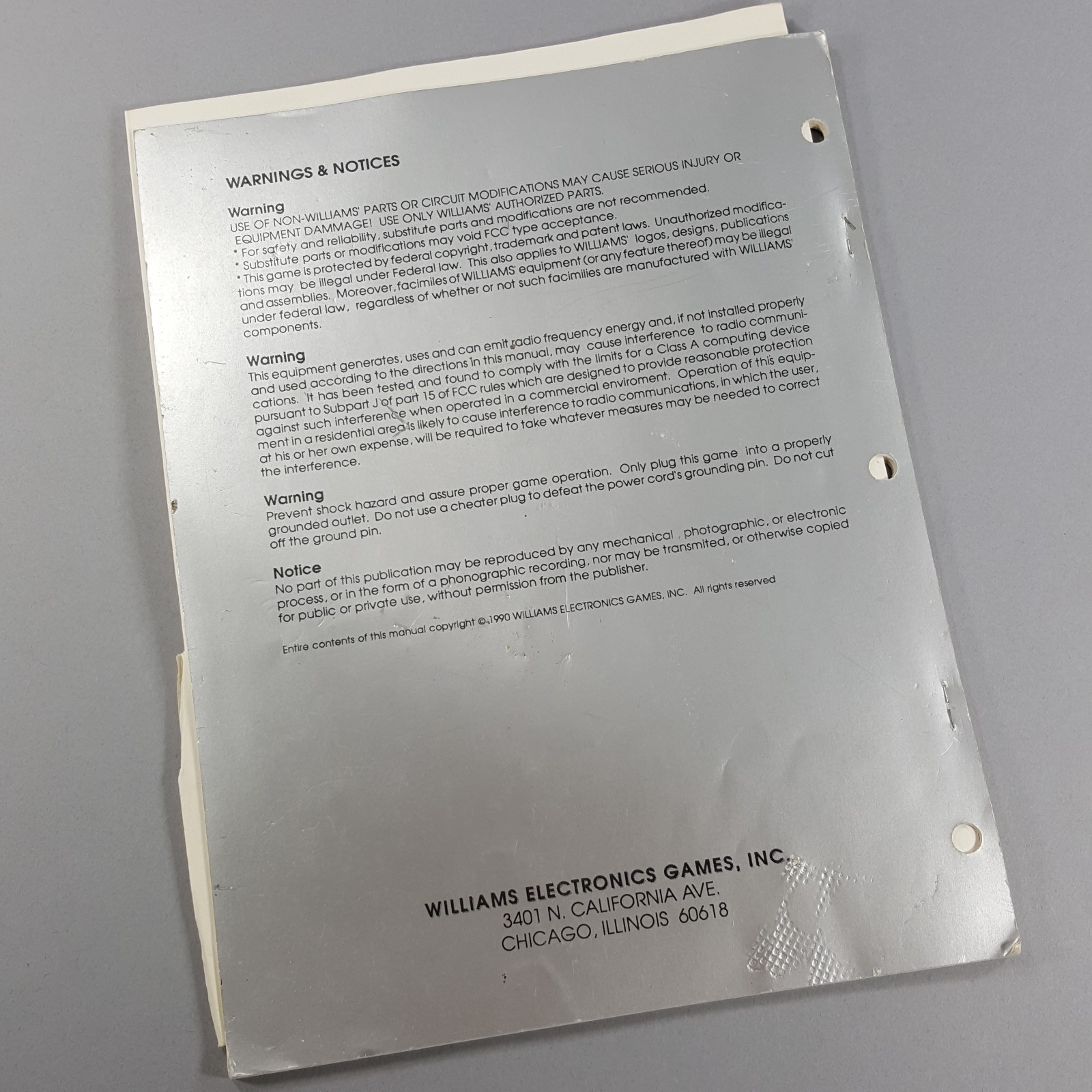 Original Smash TV Arcade Operations Manual