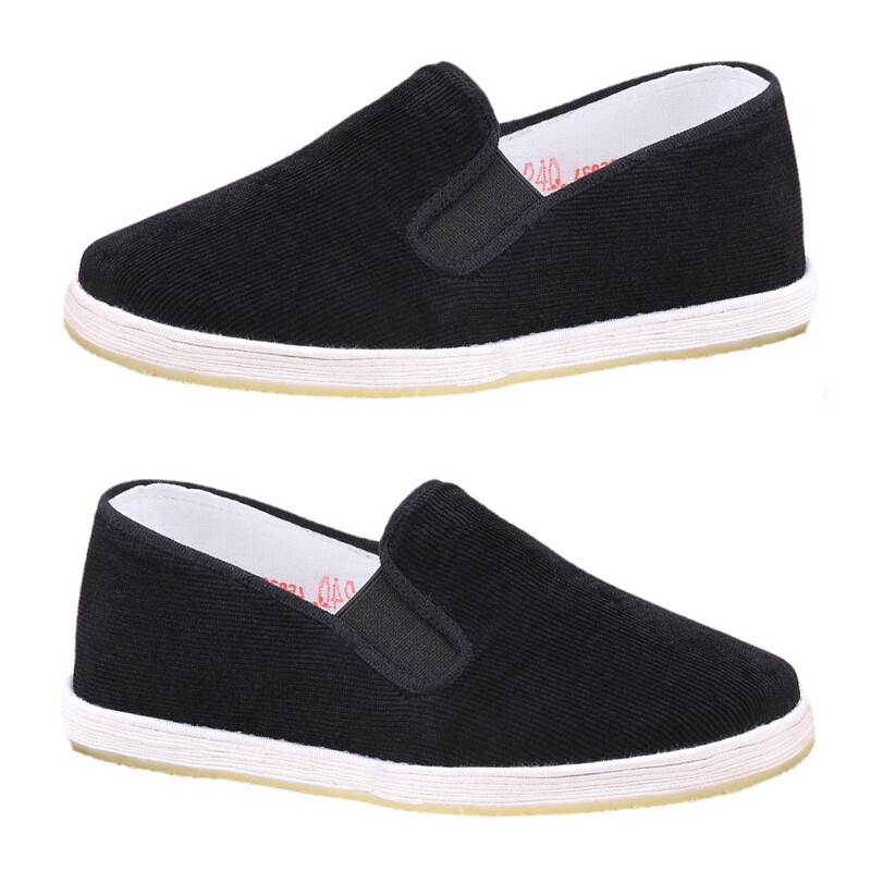 Men Chinese Kung Fu Shoes Soft Rubber Sole Casual Slip-on Corduroy Beijing Shoes