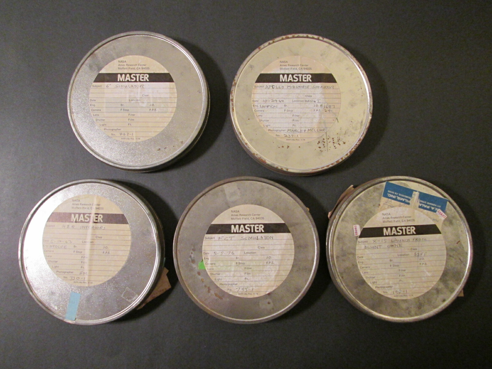 5 Empty NASA FILM CANISTERS w/ Very Interesting Notations! ~1974 Labels ~ Lot #1