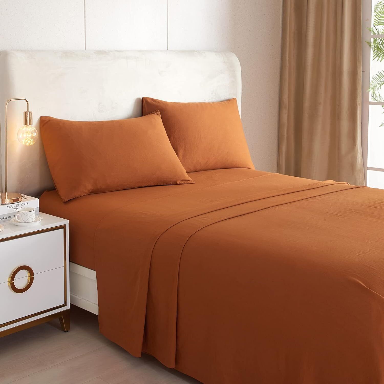 Caramel Pumpkin Sheets for Queen Size Bed,4 Piece Cooling Queen,
