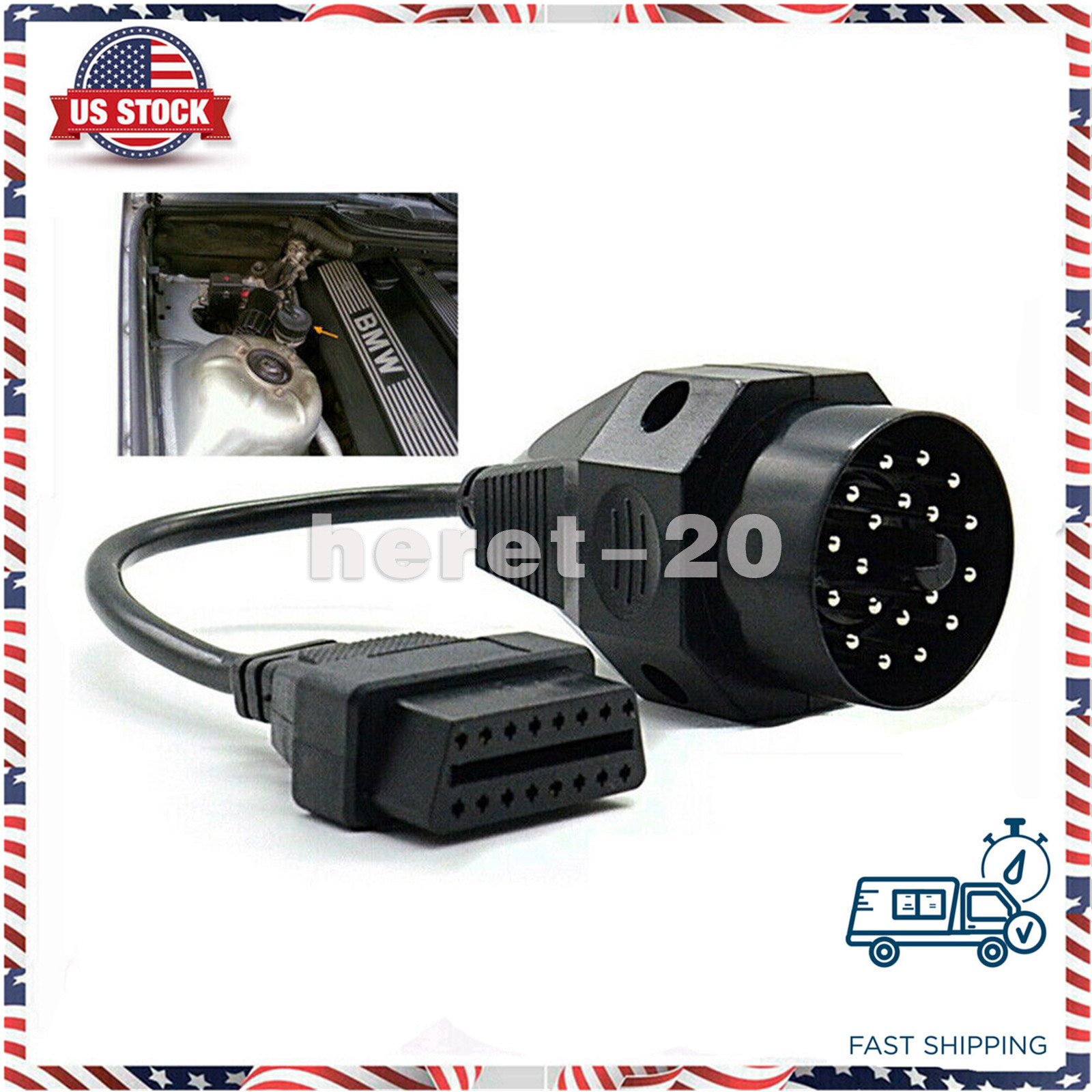 20 Pin To OBD2 Female 16Pin Auto Diagnostic Connector Tool Adapter Cable For BMW