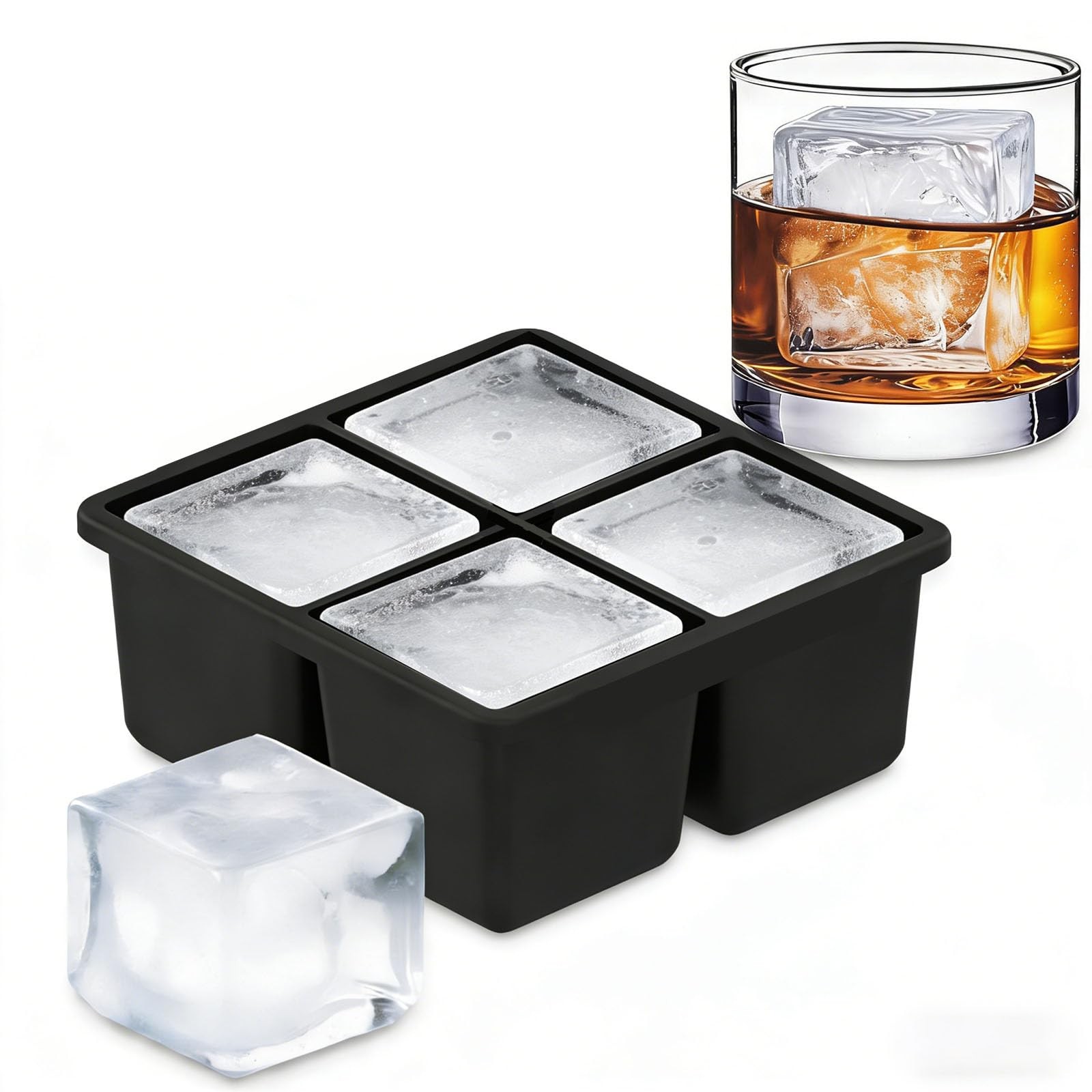 Silicone Ice Cube Tray (1-Pack), 6 Cavity - 2 Inch Cubes, Four-panel comic