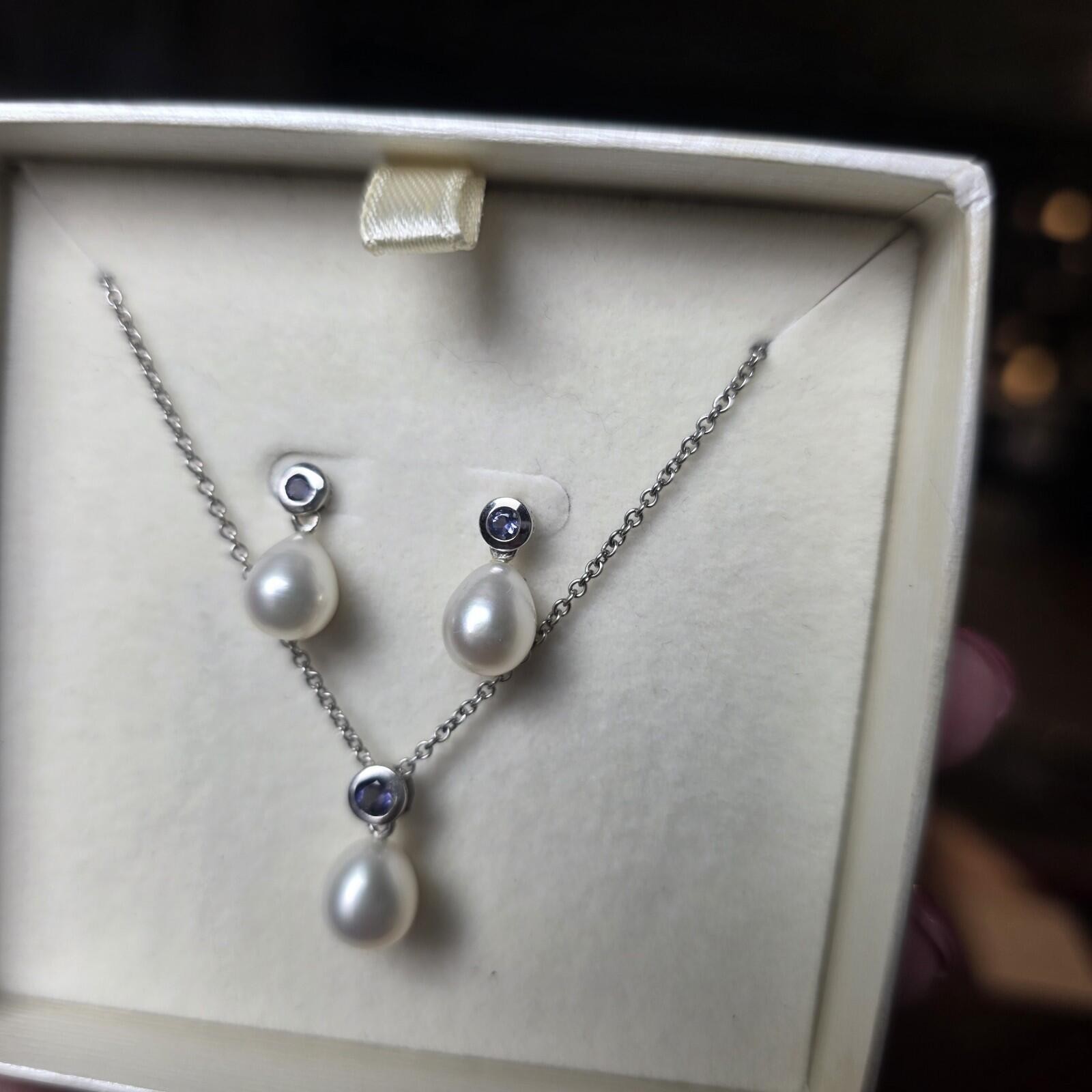 Honora Cultured Pearl Teardrop Earrings & Necklace Jewelry Set 925 Silver EASTER