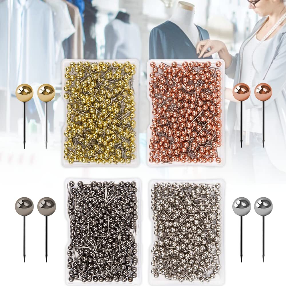 800PCS Sewing Pins with Colored Heads Round Pearl Head Pins Straight Map Push...