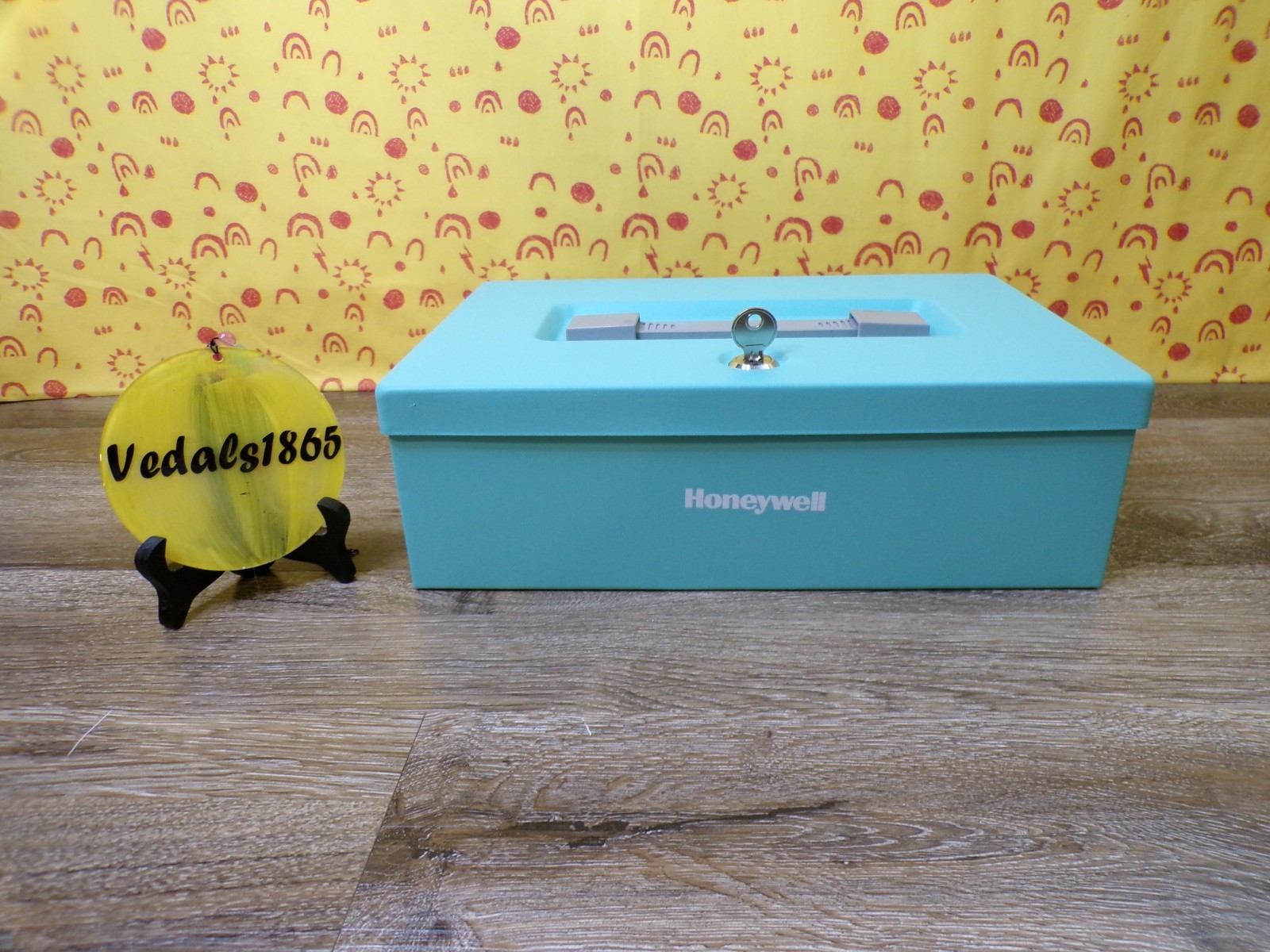 Honeywell Steel Cash & Security Box with Key Portable w Handle Teal