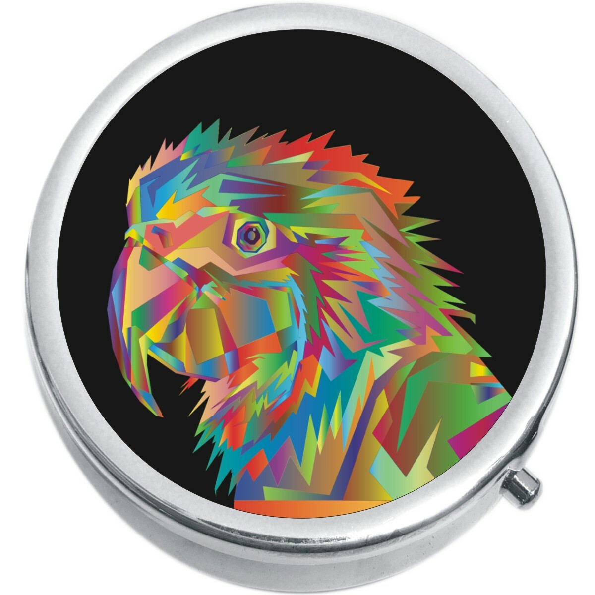 Multi Color Rainbow Parrot on Black  Medicine Pill Box