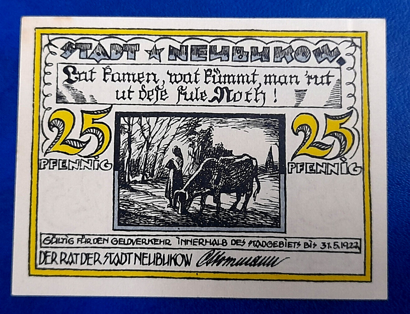 NEUBUKOW NOTGELD 25 PFENNIG 1922 REUTERGELD EMERGENCY MONEY GERMANY (28458)