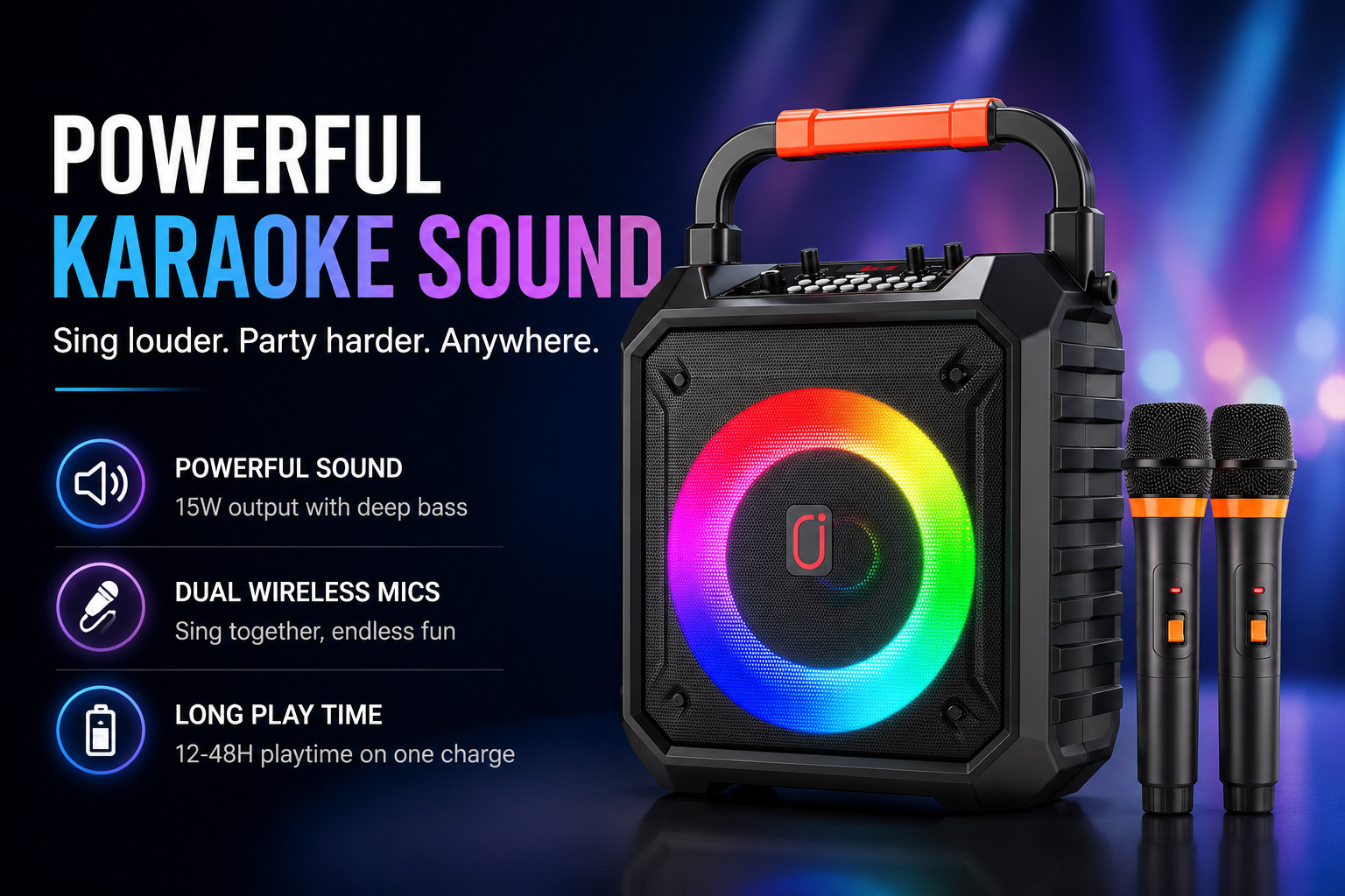 Ultimate Karaoke Machine with 2 Wireless Microphones & Bluetooth Connectivity