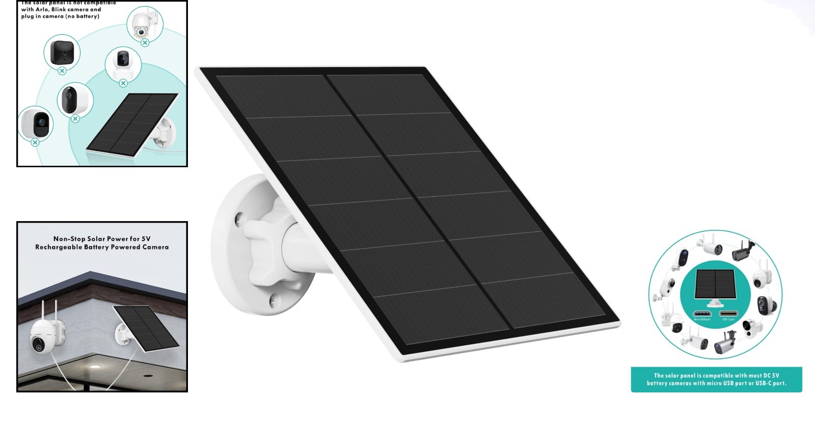 High-Efficiency 5W Solar Panel for DC 5V Battery Cameras - Adjustable & Secure