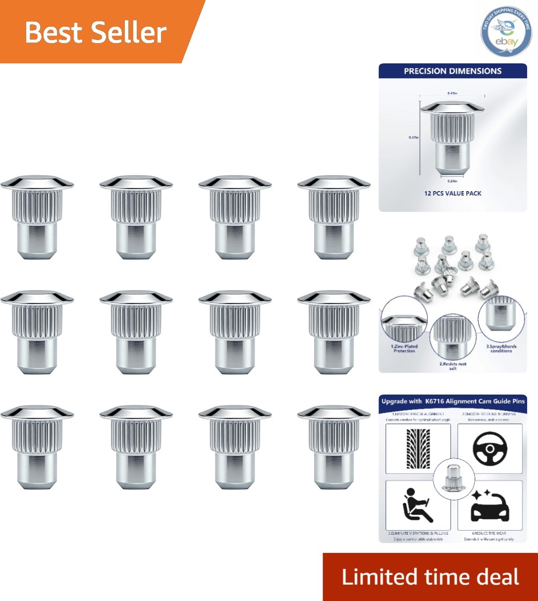 Precision Alloy Steel Camber Pins Set - 12 Pcs for Enhanced Driving Safety