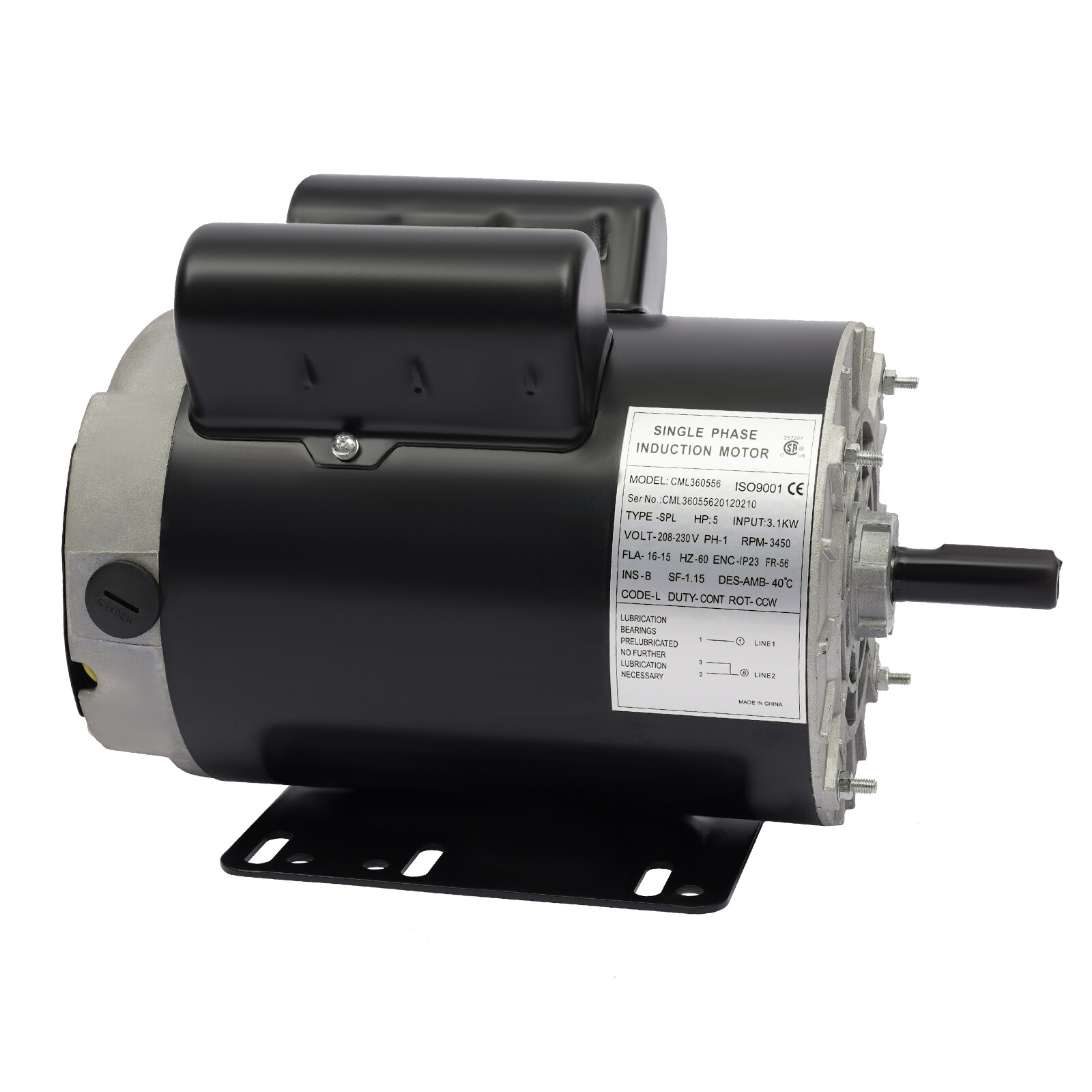 5HP Air Compressor Motor, 5/8" Shaft, 208-230V, Durable Performance