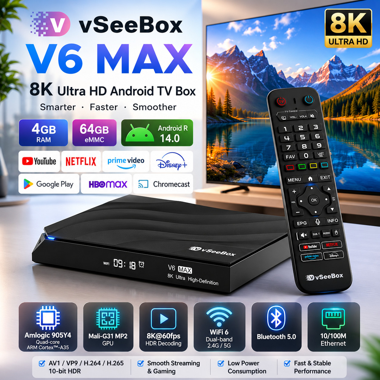 Vseebox V6 MAX Authorized Distributor -Version Voice Control 8K Fast Shipping