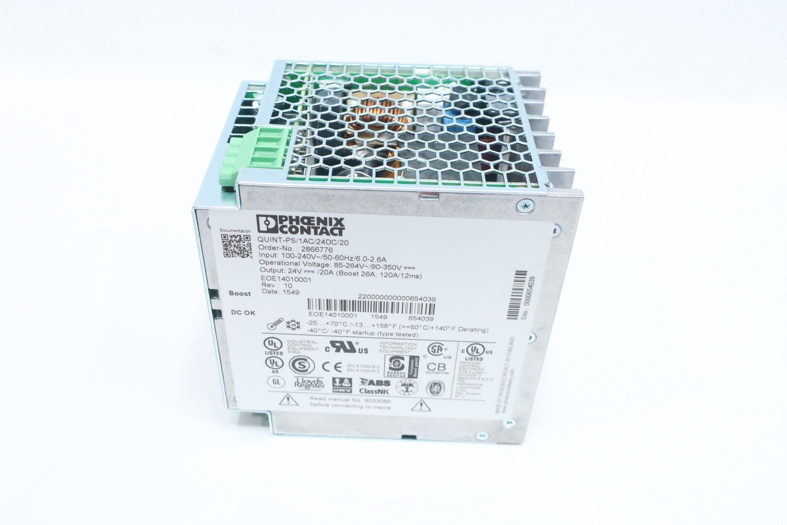 Phoenix Contact QUINT-PS/1AC/24DC/20 2866776 Power Supply 24v-dc 20a Amp 240v-ac