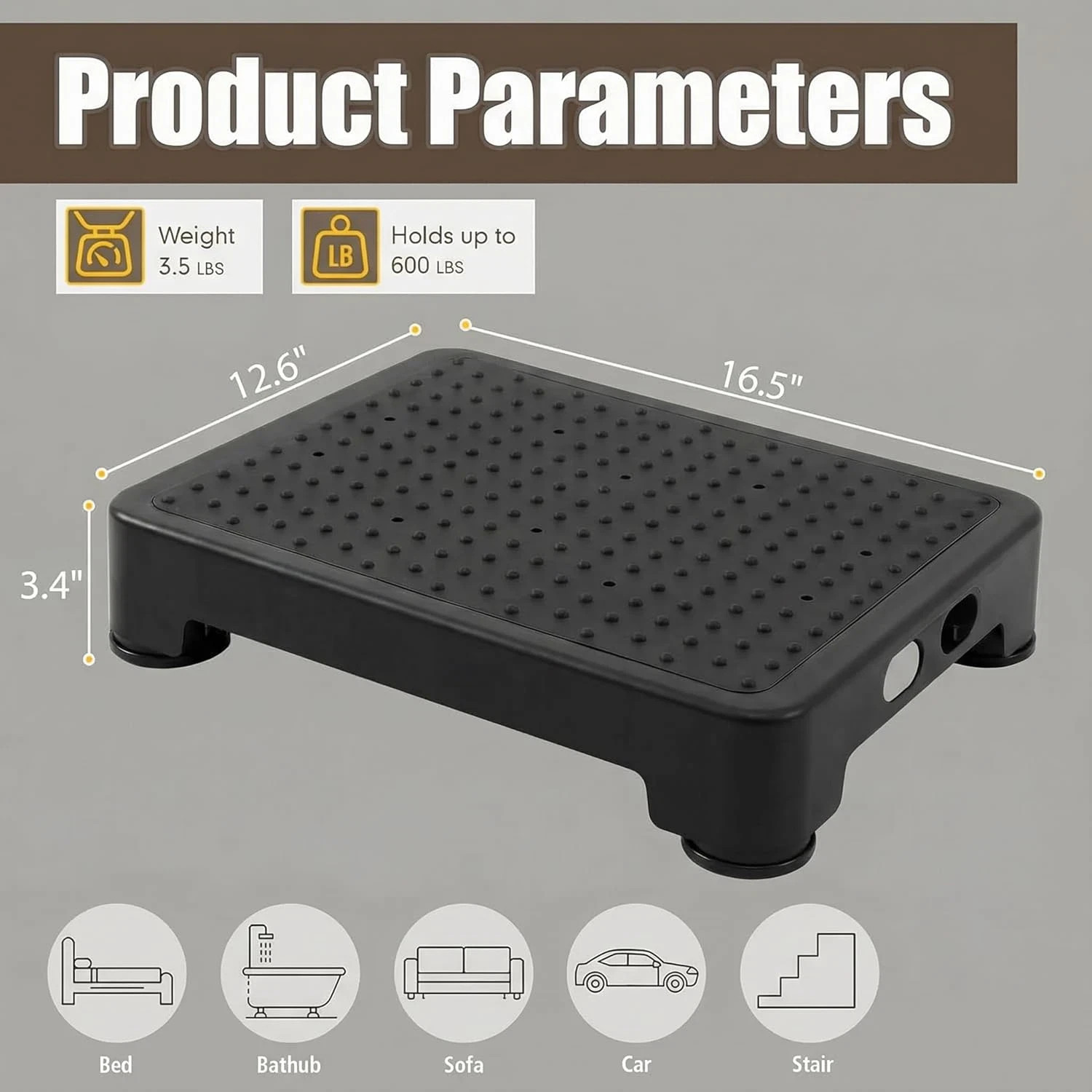 Step Stool for Elderly & Adults, 600LBS Heavy Duty Mobility Platform, 3.4Inch Lo