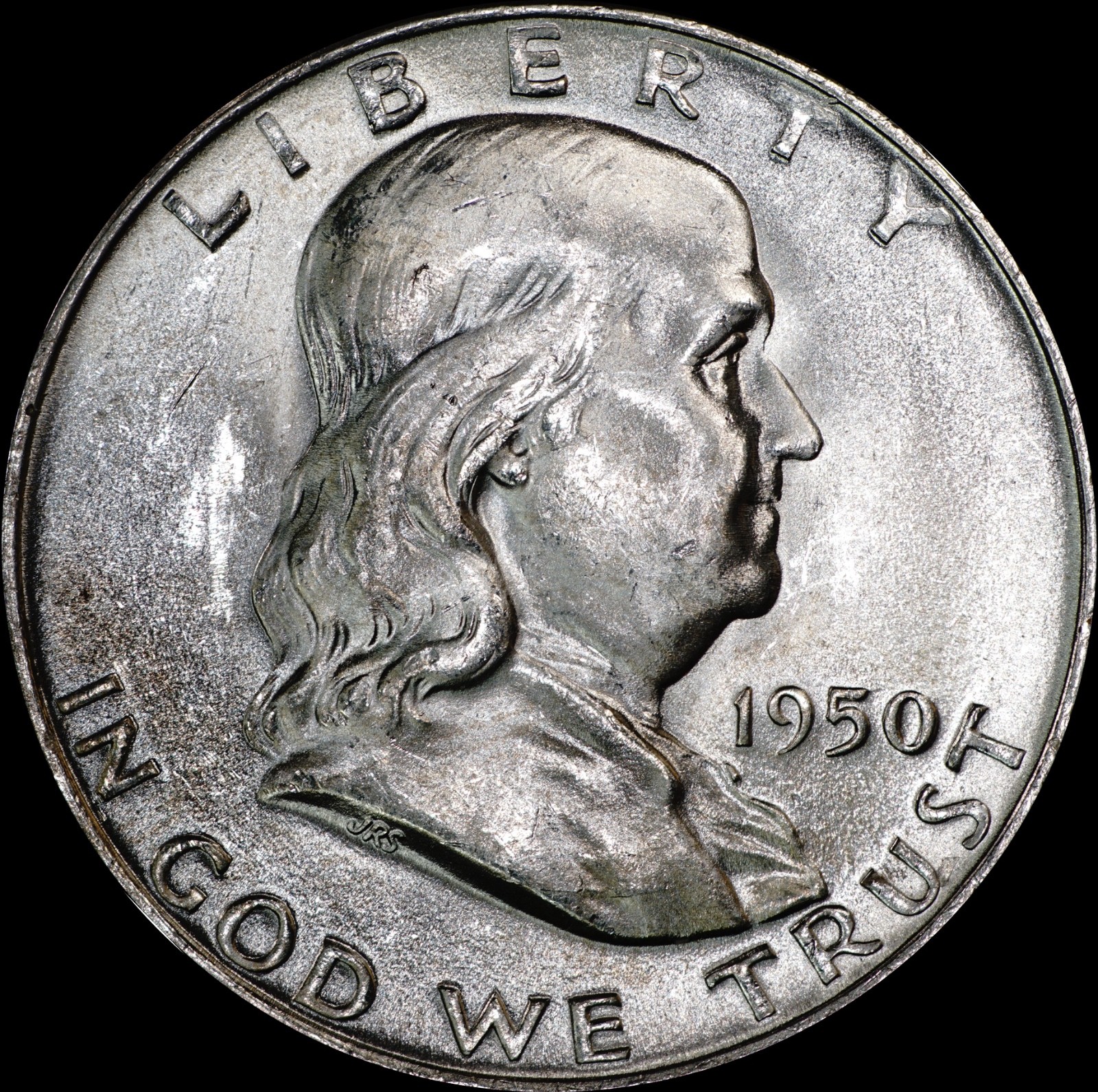 1950-D Franklin Silver Half Dollar Silver UNC, White, As Shown   283