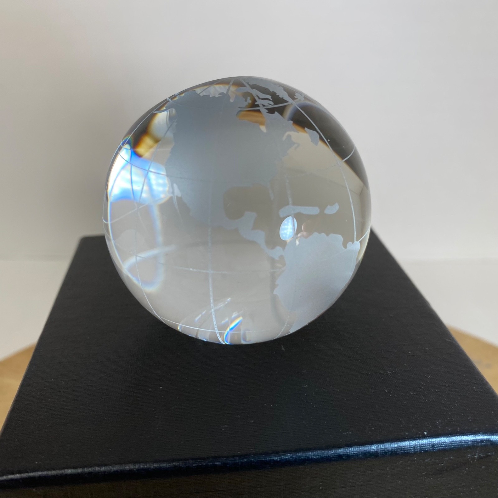 NEW Etched Crystal Globe • 2.25" • One Flat side For Etching • Award • With Box