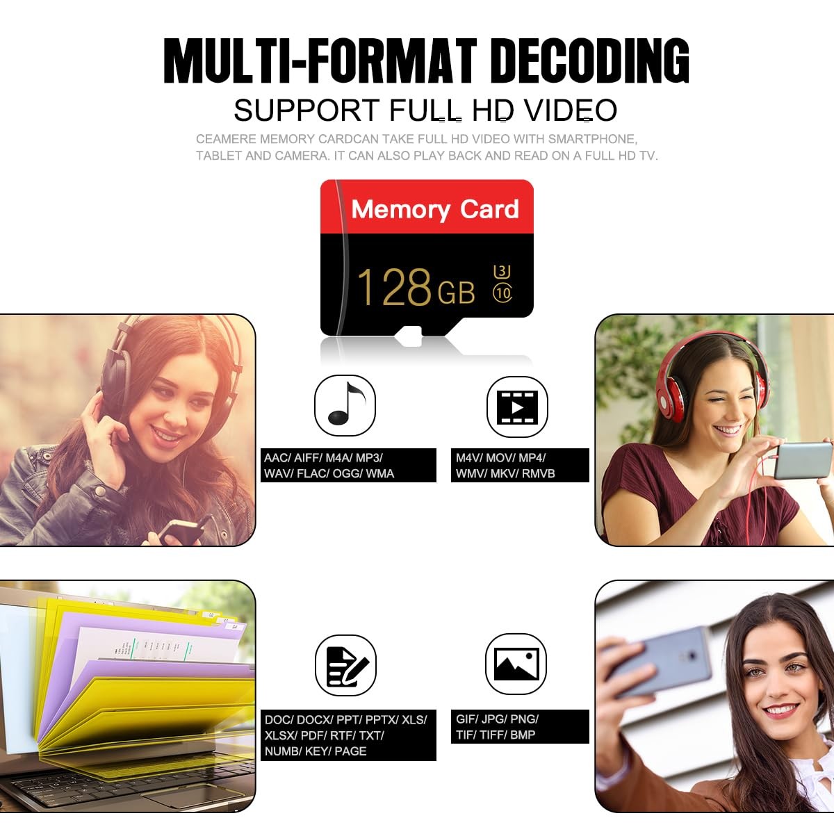 2 Pack Micro Memory Card 128 GB with Adapter, 128GB*2-S1, Red