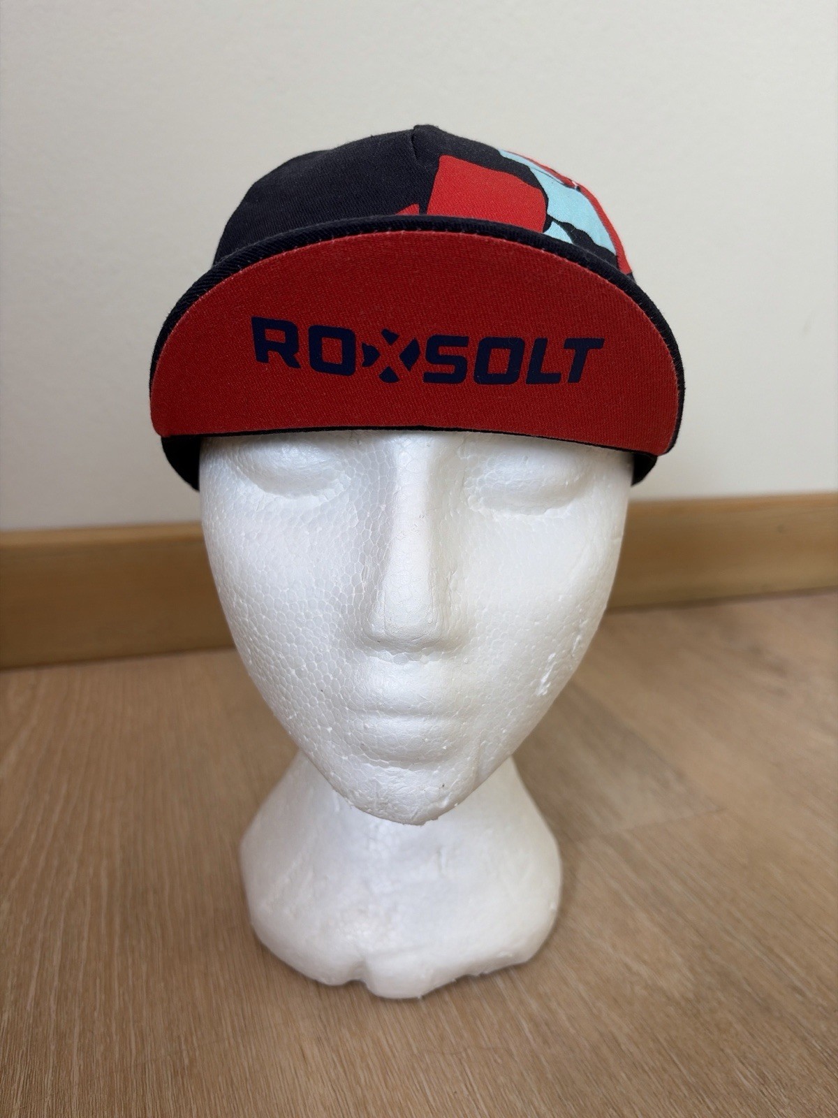 Rapha Roxsolt Cycling Cap Hat Black Navy Graphic Lightweight Bike Cap Rare