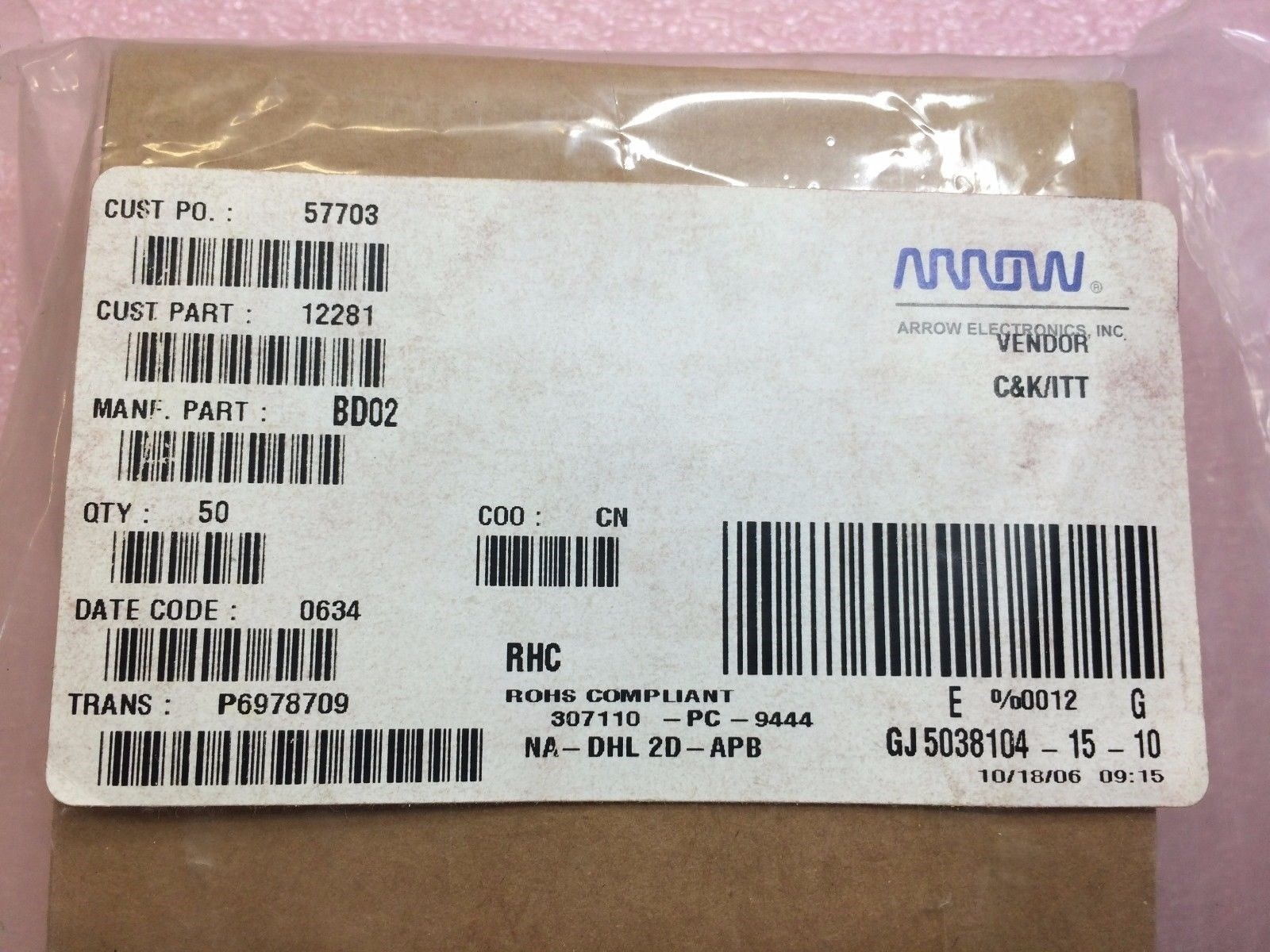 BD02 C & K Switch DIP SPST 0.1A 25VDC Thru-Hole 10 PCS