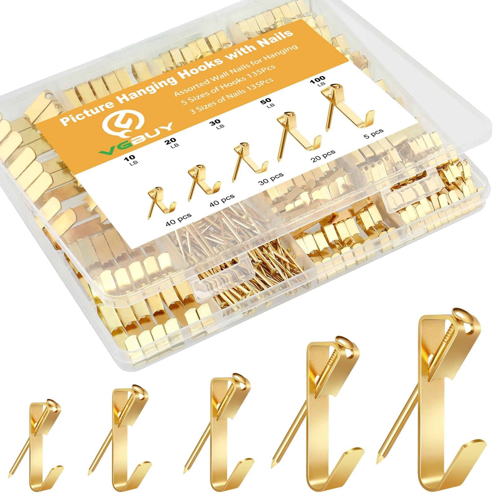 VGBUY 270Pcs Picture Hanging Kit, Picture Hangers Including 10/20/30/50/100lb...