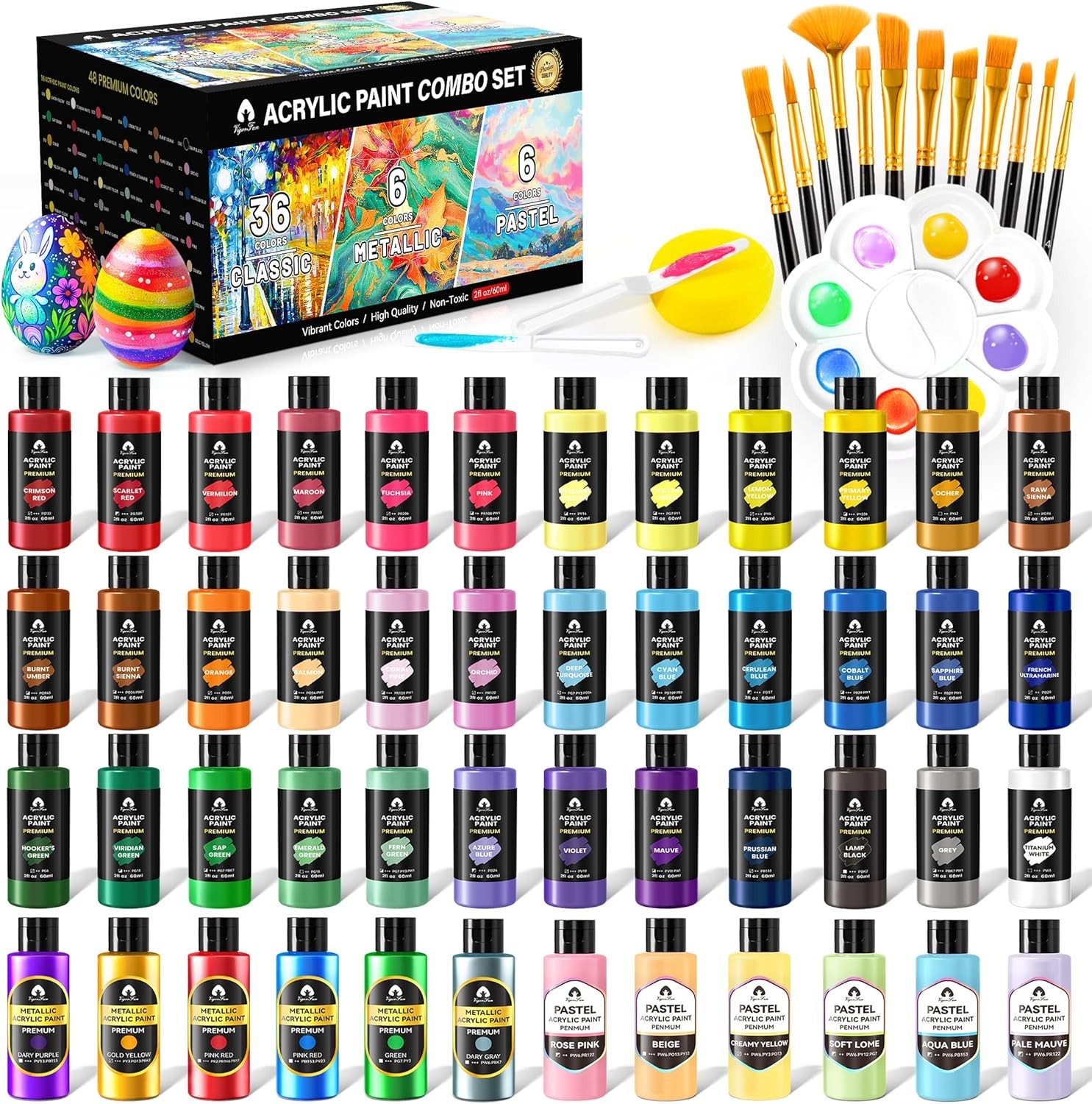 64 Piece Acrylic Paint Set with Brushes Knives Palette for Artists Beginners