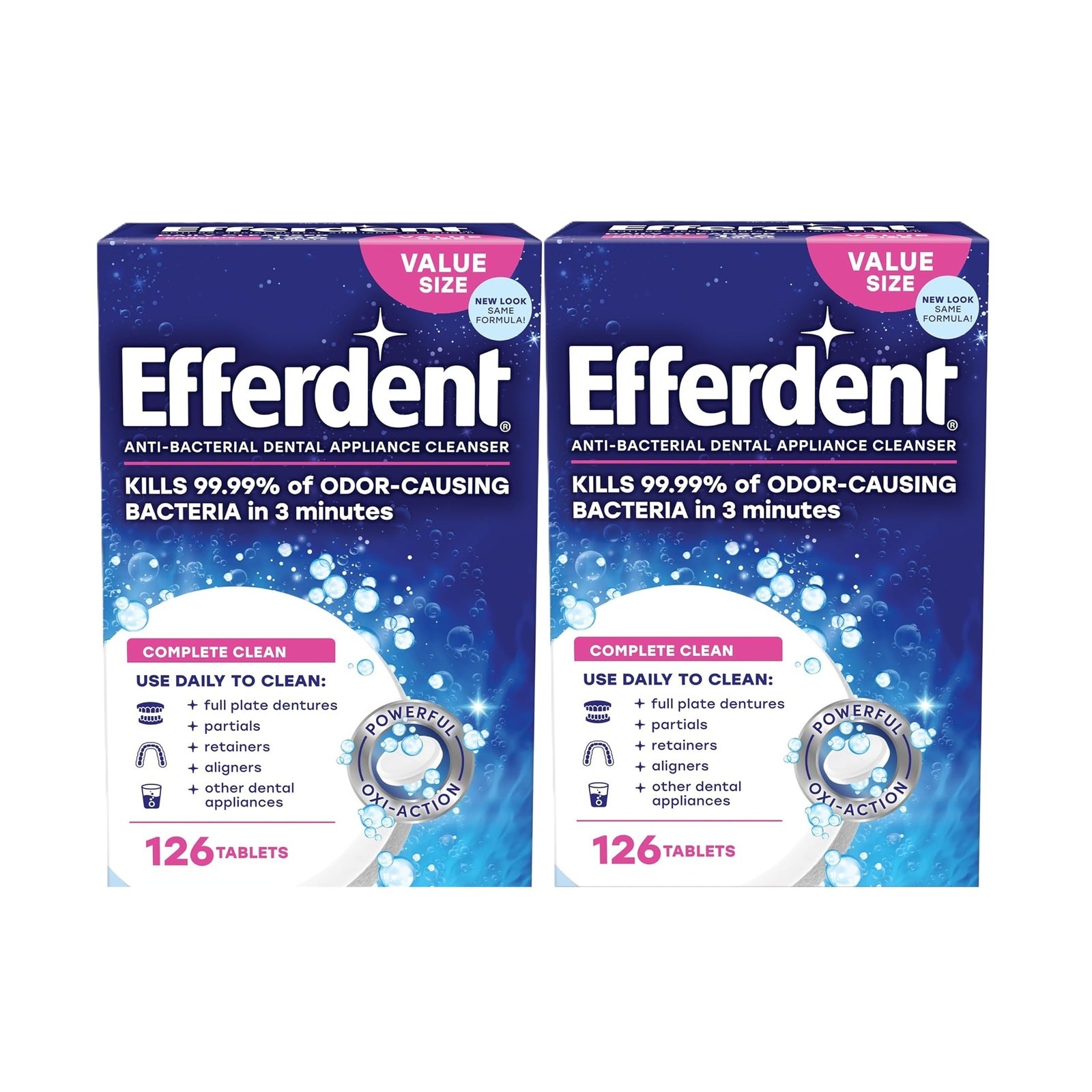 2 Pack Efferdent Retainer Denture Cleaning Tablets COMPLETE CLEAN 126 tablets ea