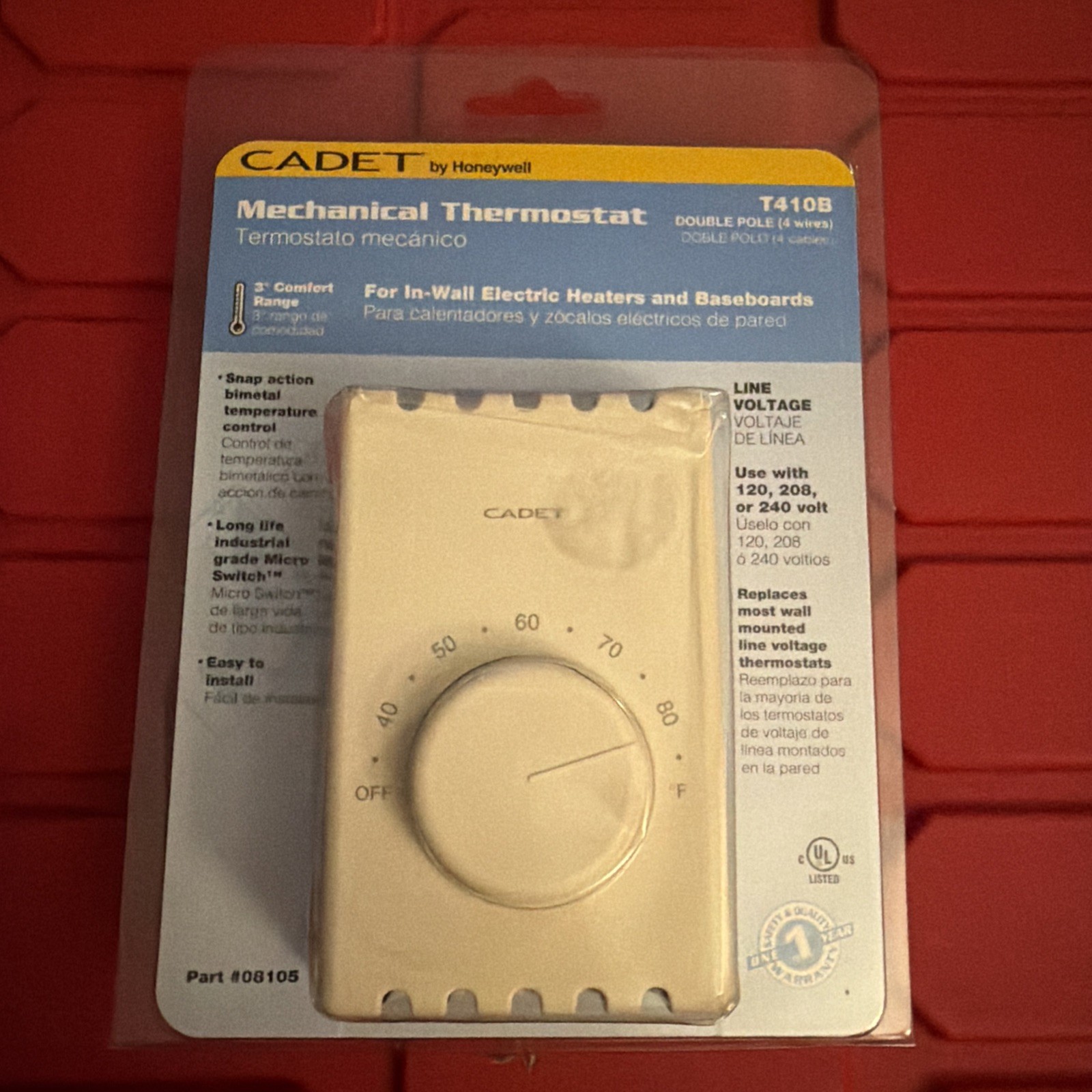 Cadet by Honeywell, Mechanical Double Pole Thermostat T410B
