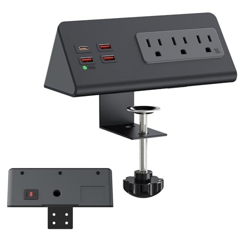 Nightstand Edge Mount Power Strip with PD 20W USB-C Ports Desk Charging Black