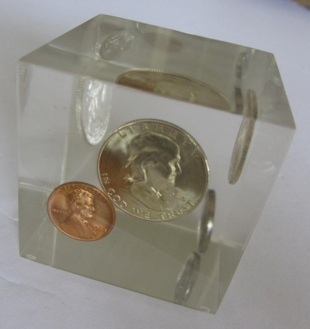 Rare BU Key Date 1954-S Franklin Half Dollar & BU 1955 Coins Encased Paperweight
