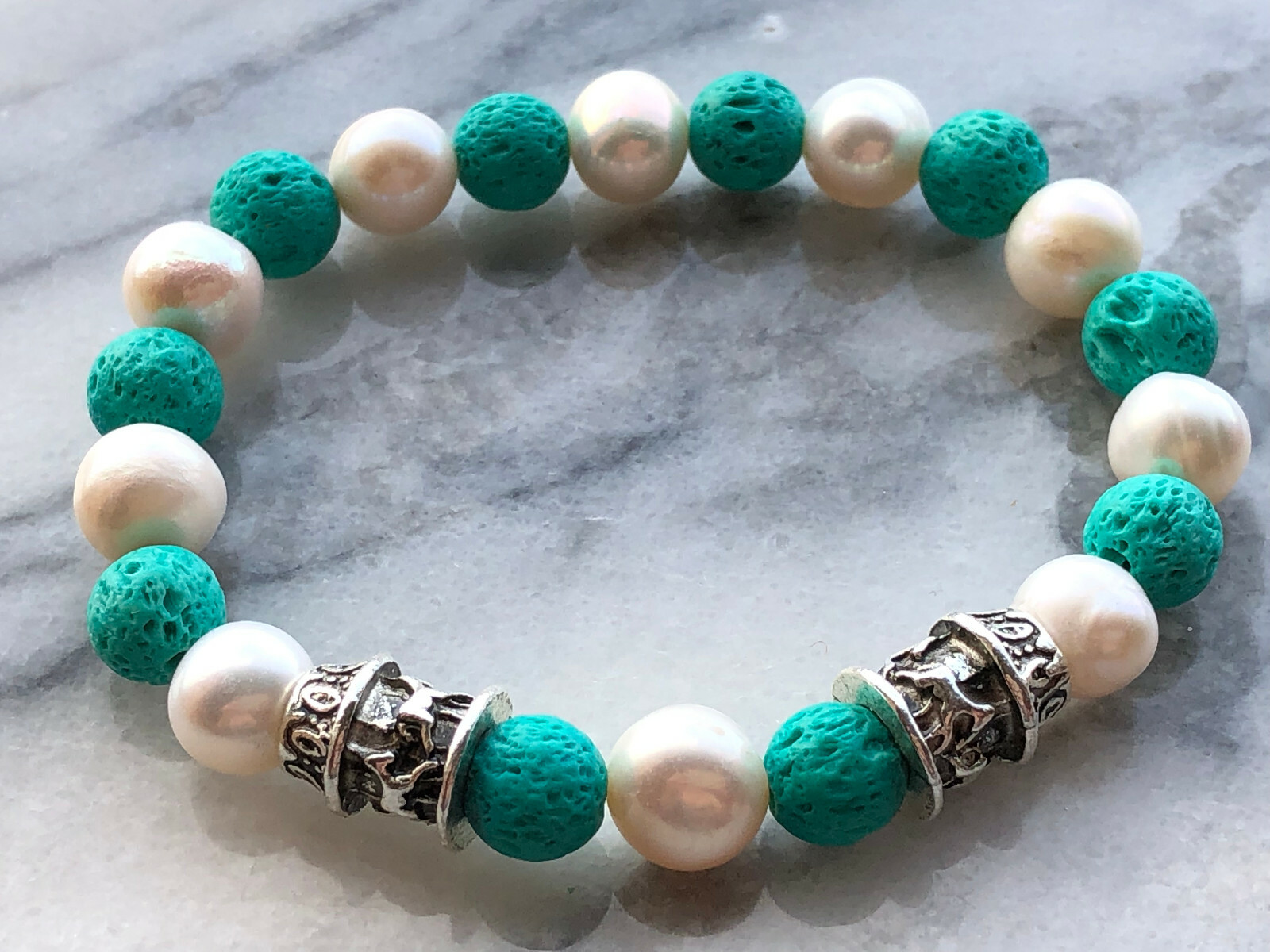 Handcrafted Lava Bead & Real Pearls Essential oil Diffuser Bracelet Handmade