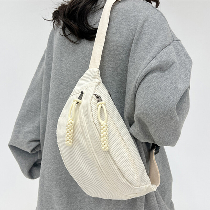 Corduroy Chest Bag Large Capacity Shoulder Bag Waist Pack Crossbody Bag Zipper