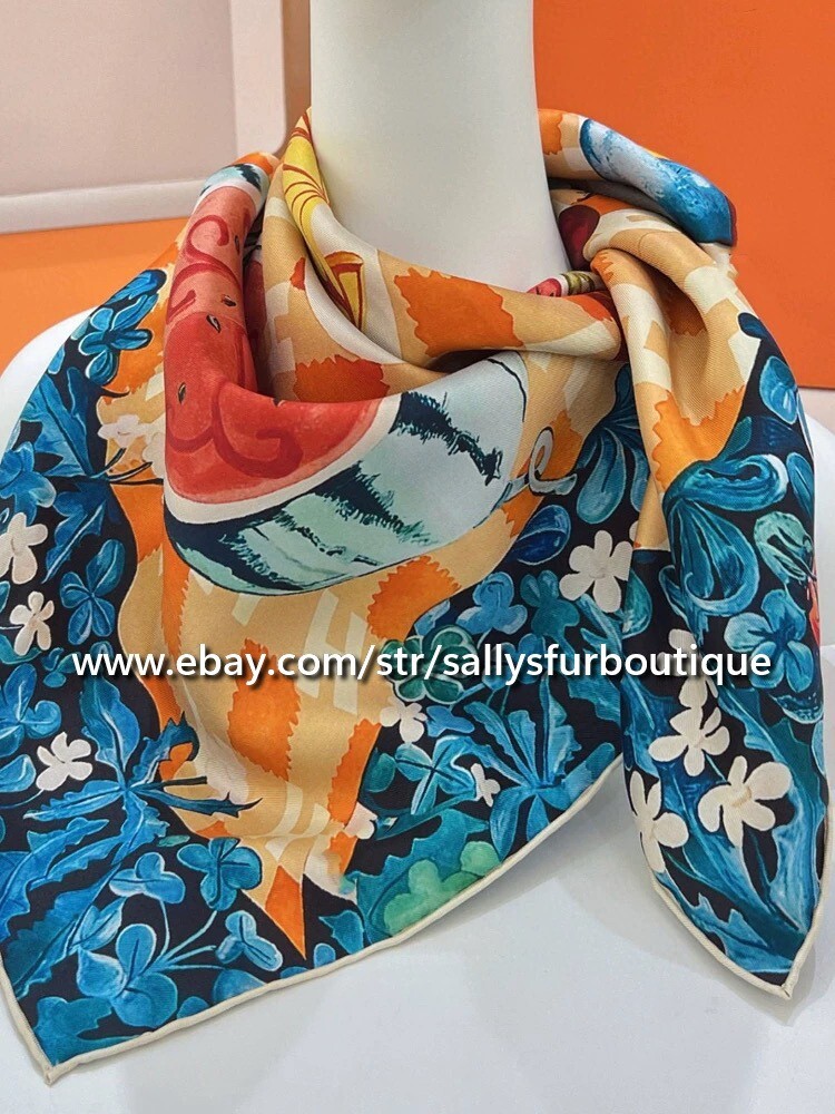 Sallys 18 Momme Heavy Twill Silk Wrap Scarf Picnic Print Double Face Shawl 35"