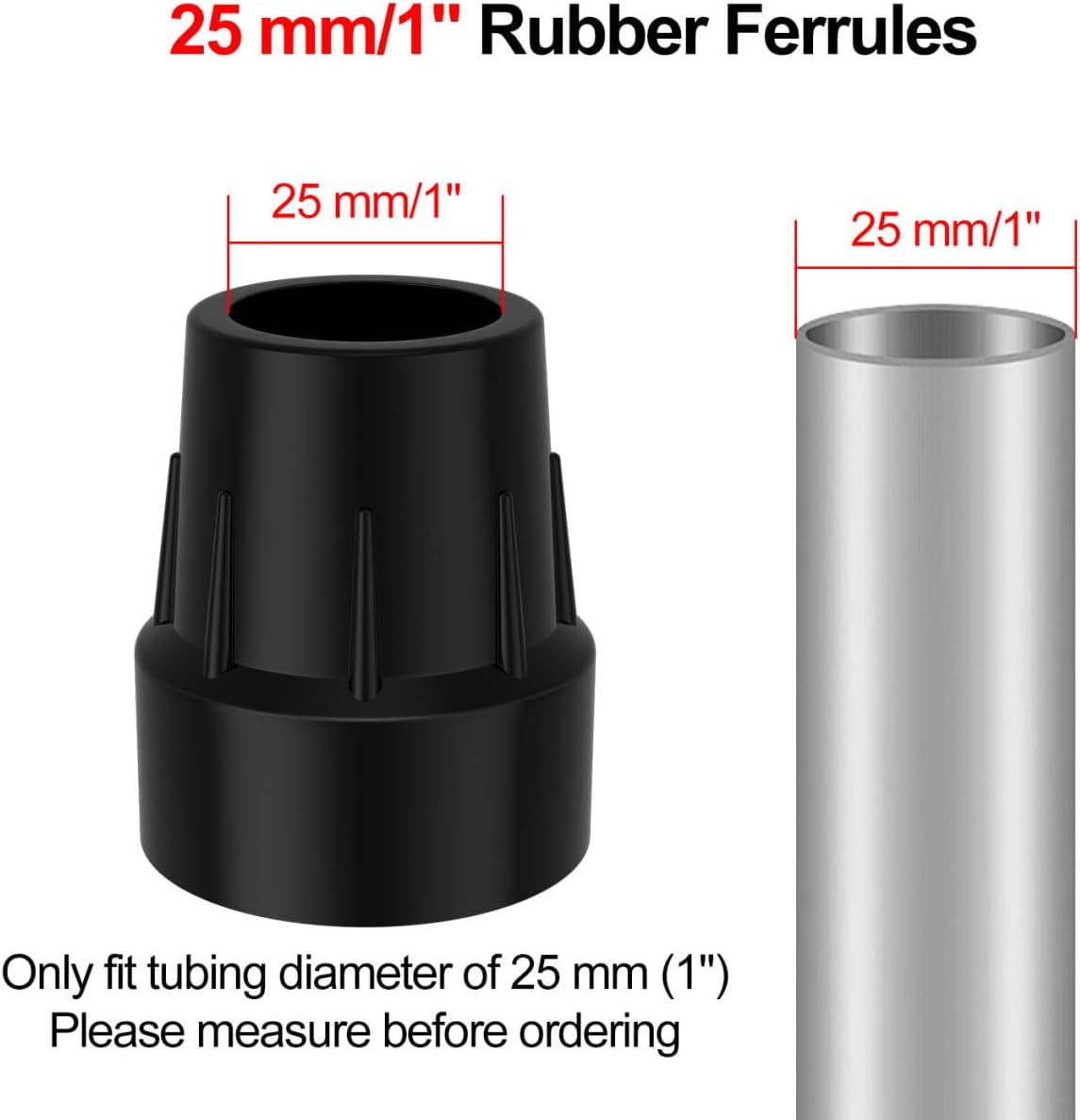 Walking Cane Tips 1", 6Pcs Heavy Duty 1 Inch Crutch Tips -Replacement Rubber Leg
