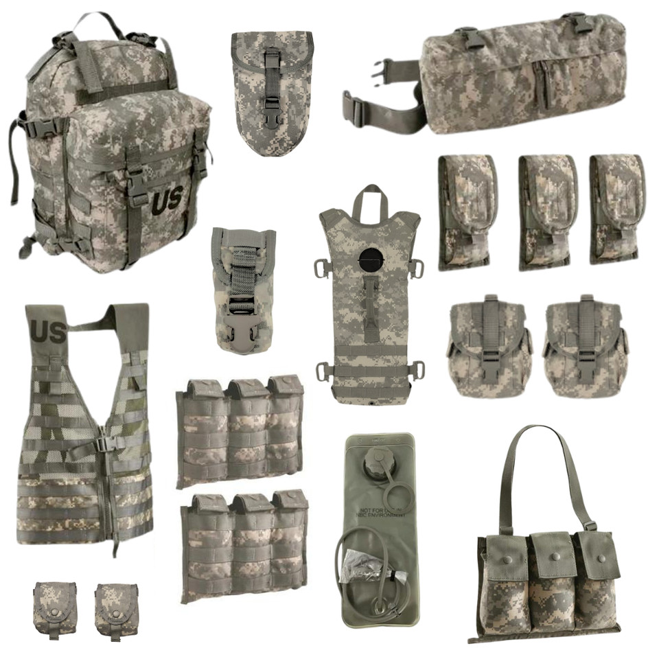 17pc Rifleman Set Assault Pack ACU FLC Mag Pouch HYDRATION PACK w  BLADDER NIB