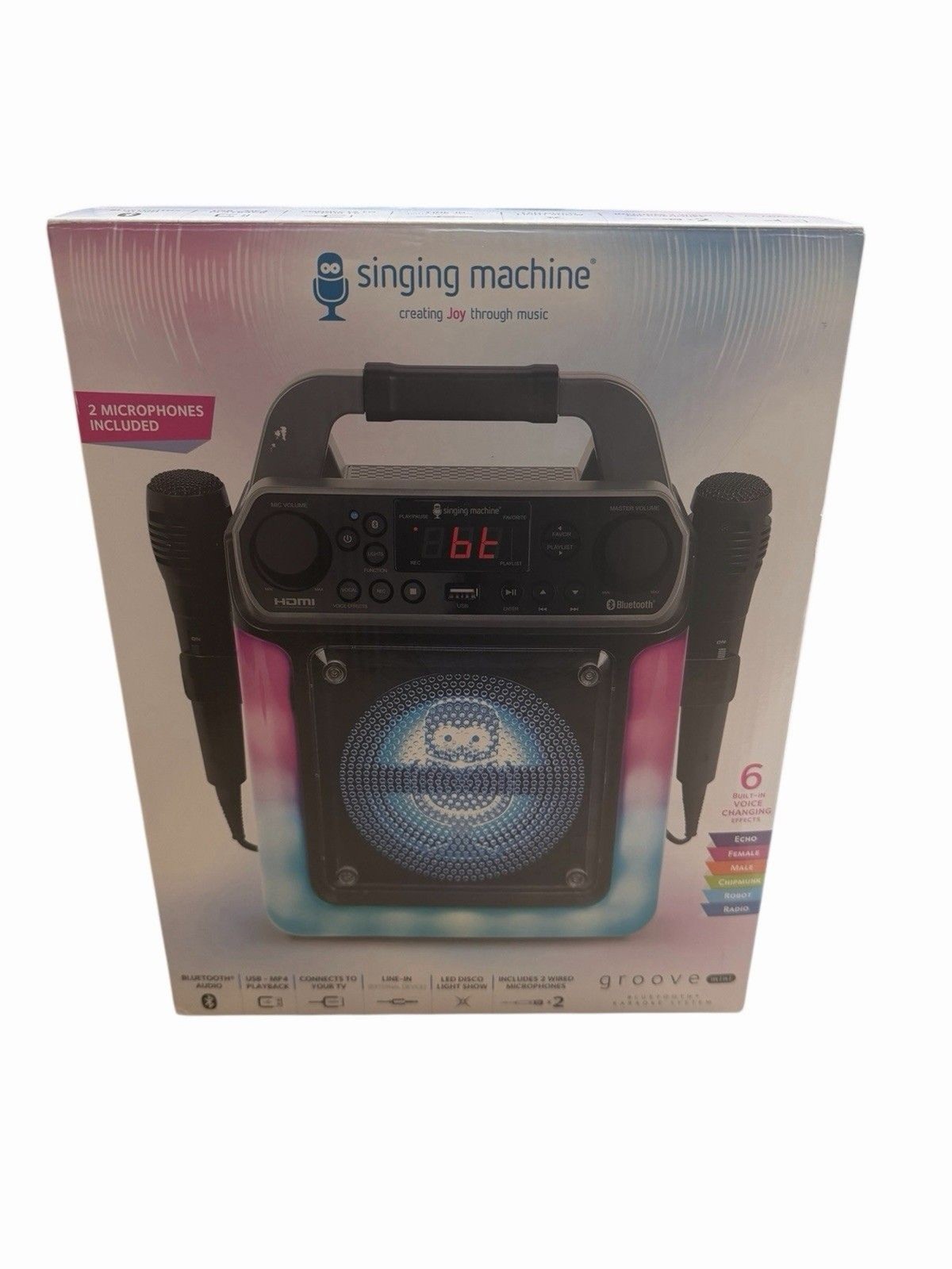 NEW Singing Machine Groove Mini Bluetooth Karaoke w/ 2 Microphones