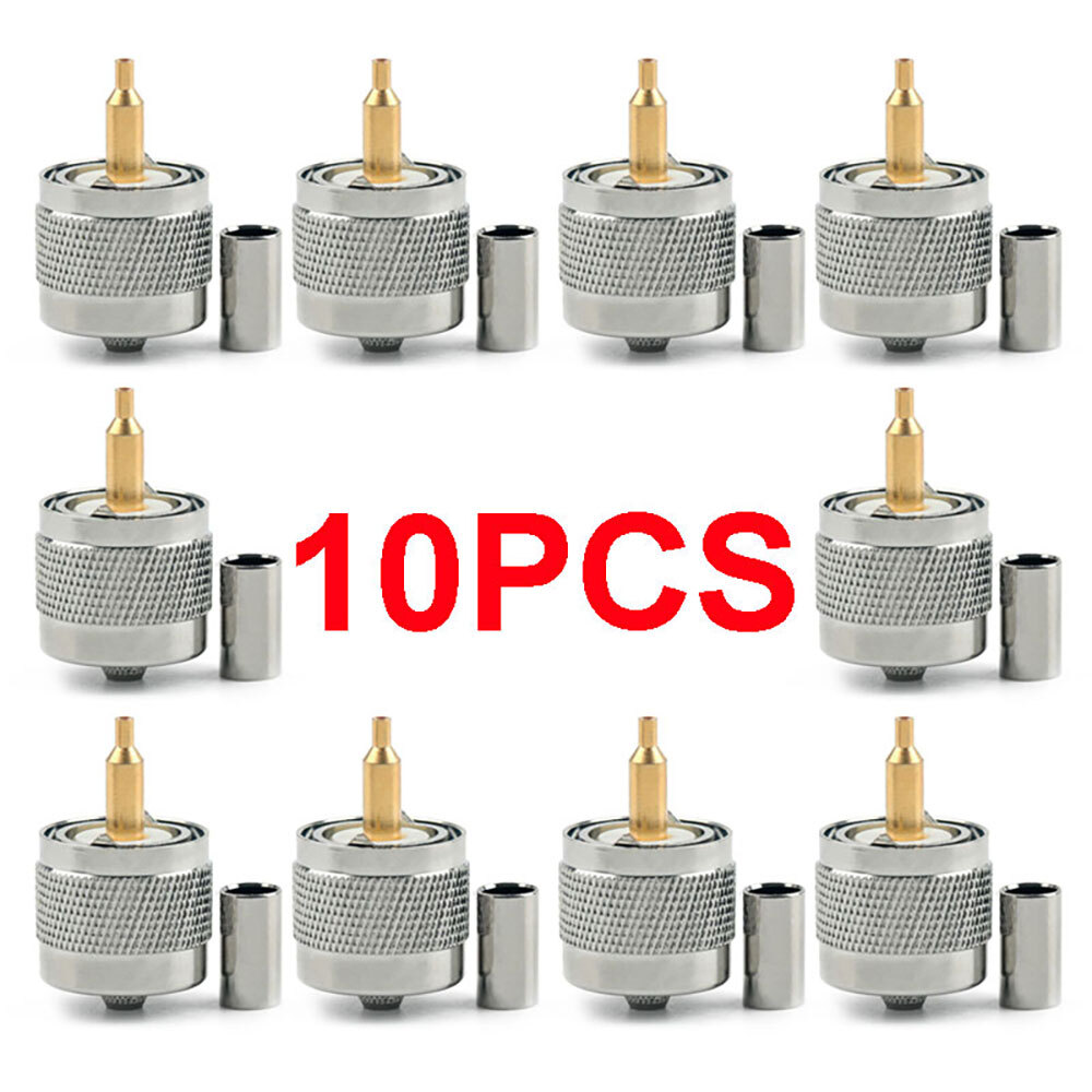 10 Pack Connector UHF Male PL259 Plug Crimp RG58 RG142 LMR195 RG400 Cable USAA