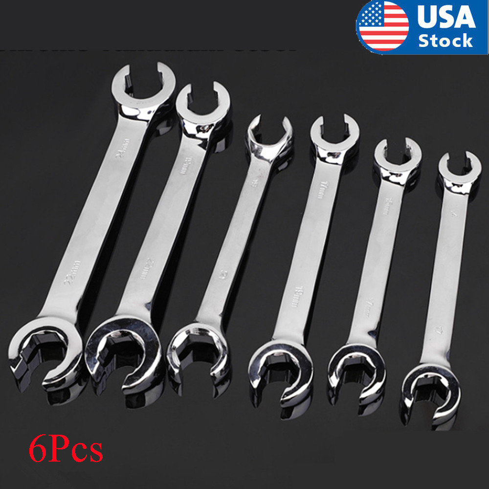 6Pcs Metric Flare Nut Spanners Wrench Kit 6mm-19mm For Gas Brake AC Diesel Lines