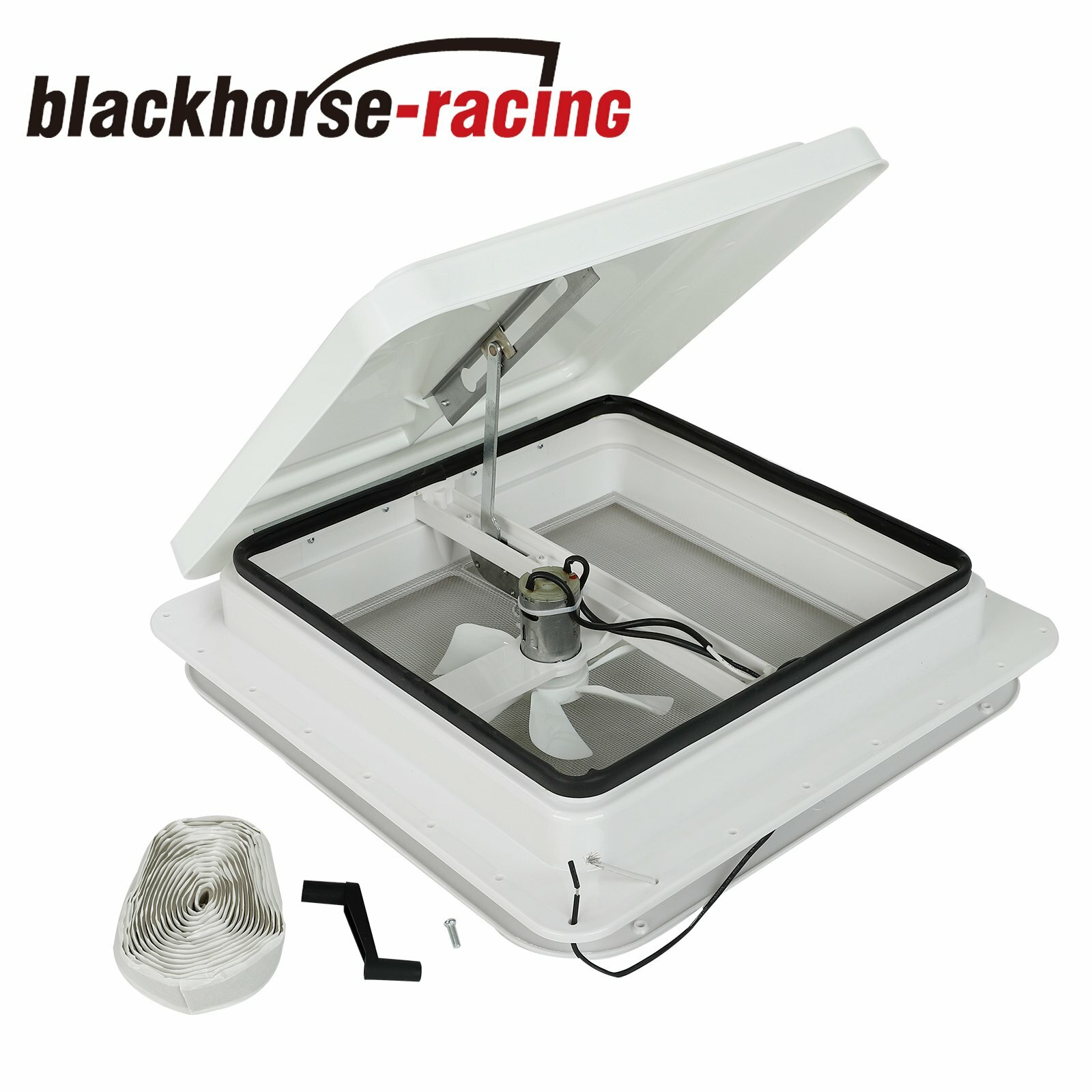 14"RV 12V Trailer Roof Vent Complete Fan w/ 6"Blades White Lid  Interior Garnish