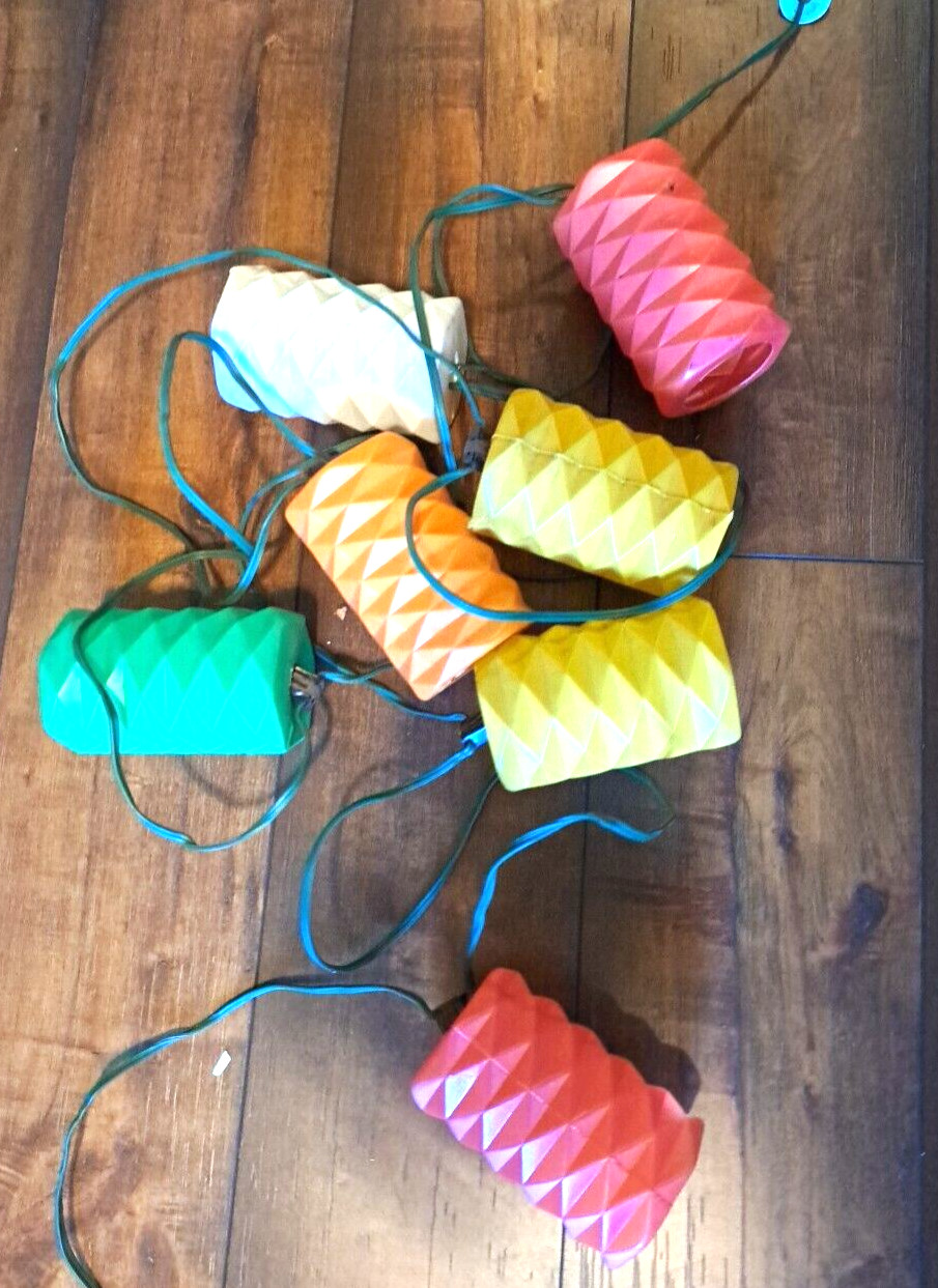 Vtf Blow Mold Set of 7 String Lights Patio Tiki Lantern Party Camper 1970s