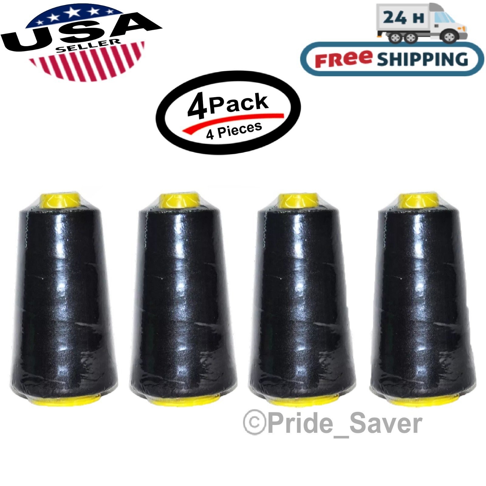 2500 Yard Each Spools BLACK Sewing Thread All Purpose 100% Polyester (4 Pack)
