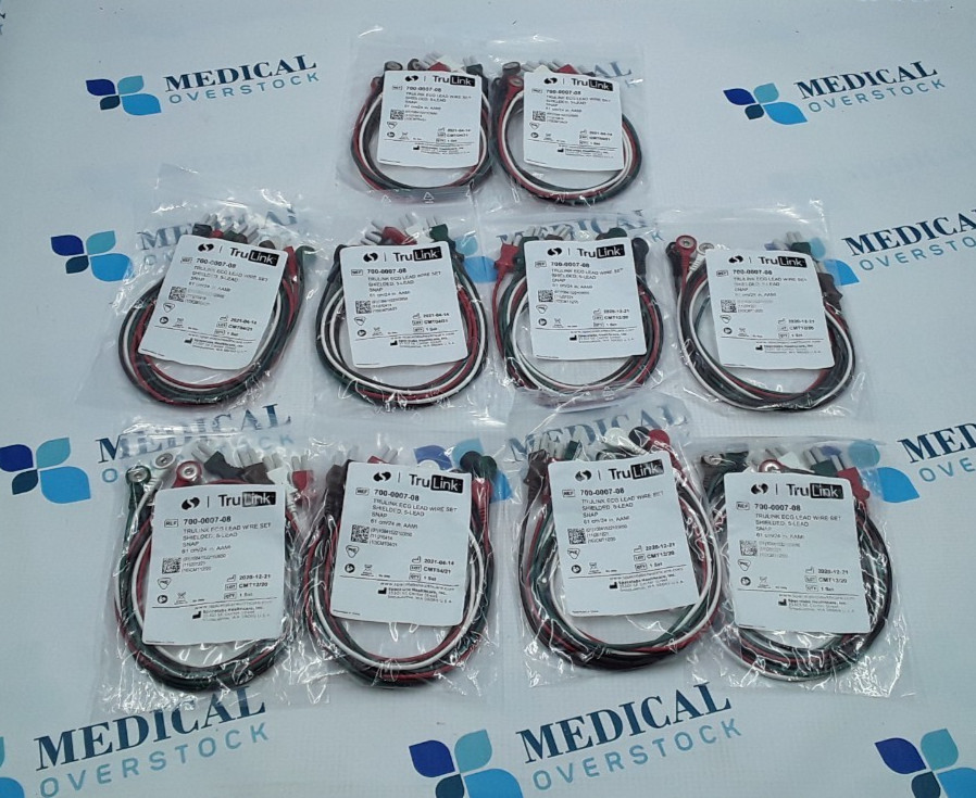 Tru Link ECG Lead Wire Set 5 Lead Snap 24 in AAMI REF 700-0007-08 Lot of 10