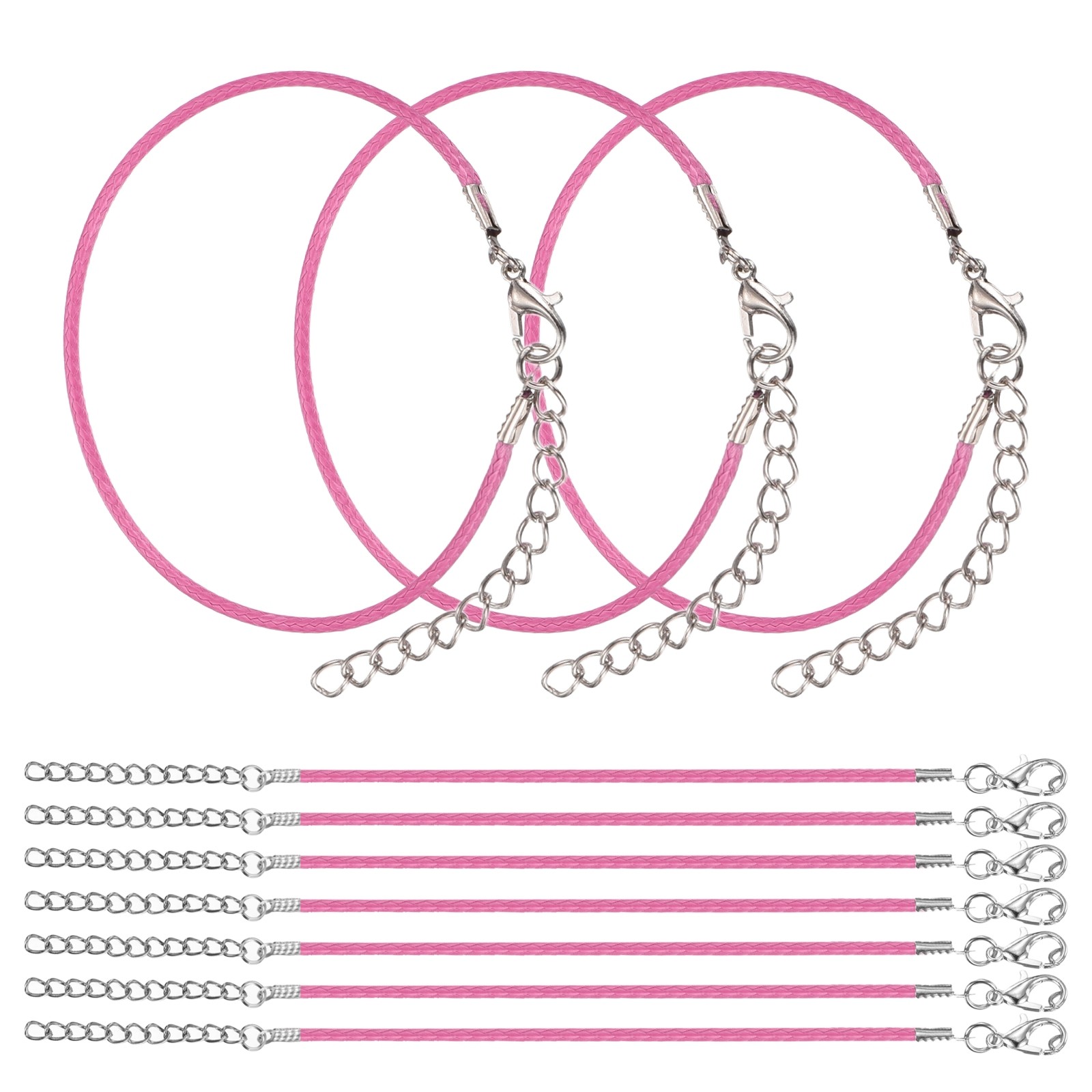 10PCS Rose Pink Bracelet Cord 6" 2mm Cord with Clasp for Bracelet