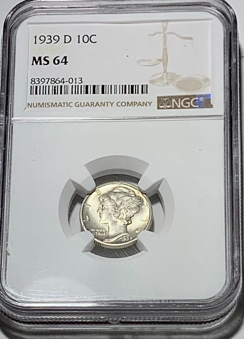1939 D Silver Dime 10C - NGC MS 64 - Remarkable Luster!