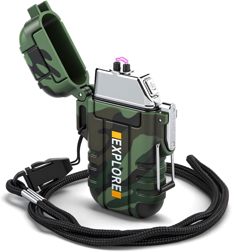 USB C Rechargeable Waterproof Arc Lighter Windproof Plasma Camping Survival Tool